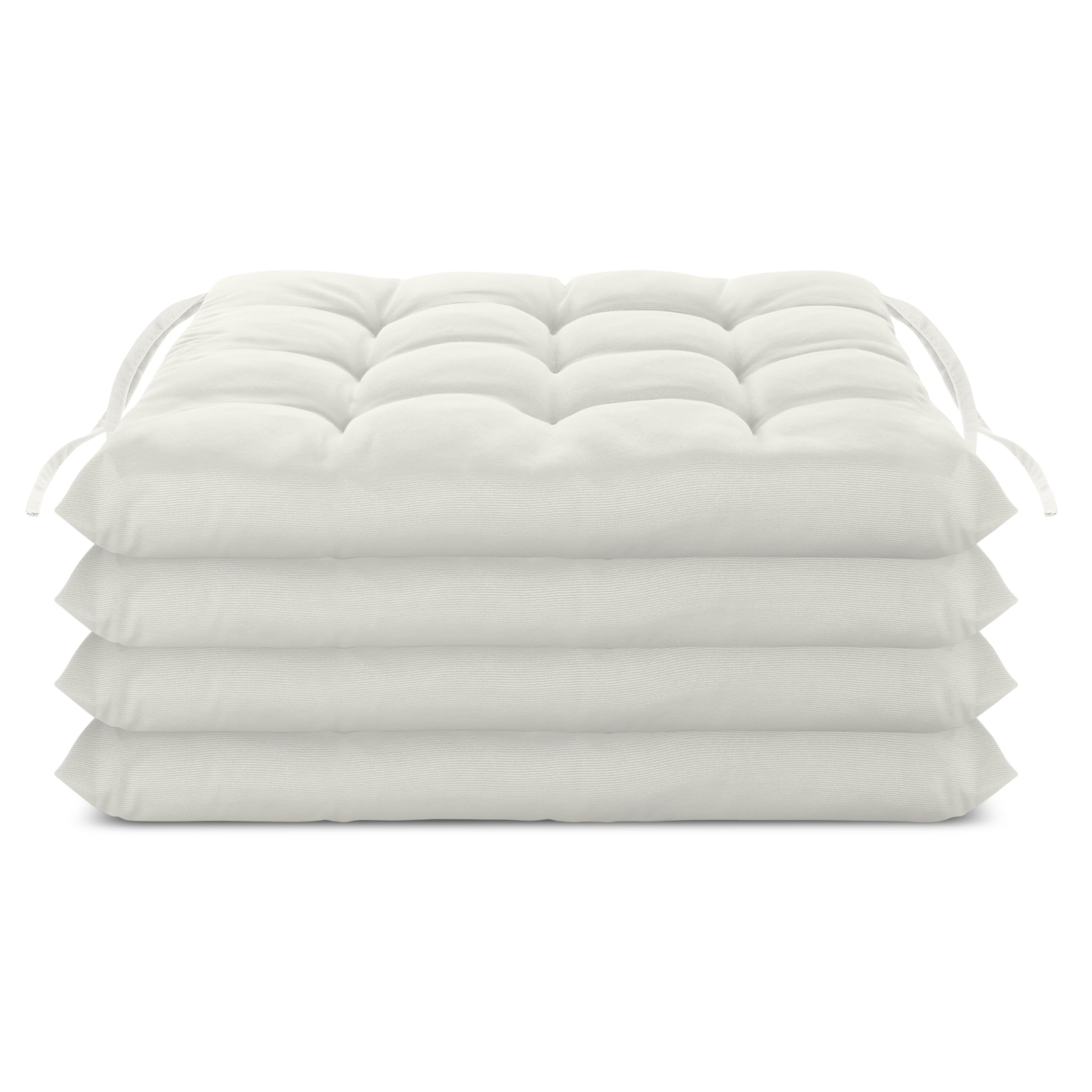 Brandsseller Set di 4 Cuscino per sedia 40x40 cm Imbottito con Cinturini di Fissaggio Bianco