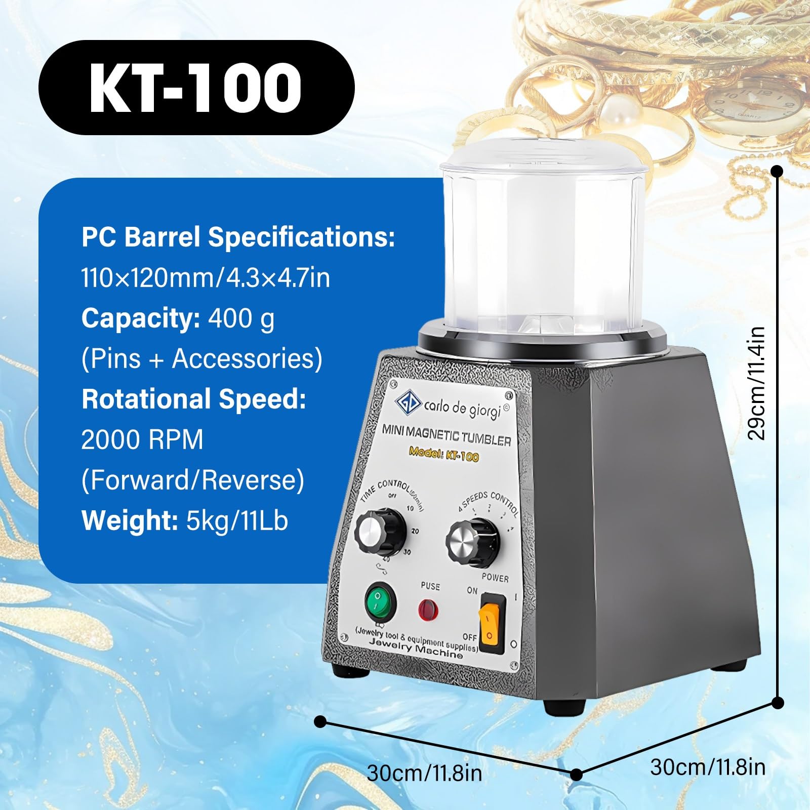 Polerka Magnetyczna Biżuterii 2000-2800rpm Bęben 400-800g Metal Polishing Maszyna Złoto Srebro Miedź Stal Nierdzewna Małe Precyzyjne Elementy(KT100)