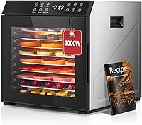 FOHERE 1000W Food Dehydrator for Jerky: 10 Stainless Trays, 9.04ft² Capacity, 176°F Precise Temp Control, Digital Timer for Meat, Fruits, Herbs & Dog Treats