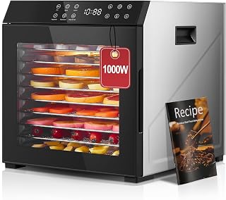 FOHERE 1000W Food Dehydrator for Jerky: 10 Stainless Trays, 9.04ft² Capacity, 176°F Precise Temp Control, Digital Timer for Meat, Fruits, Herbs & Dog Treats