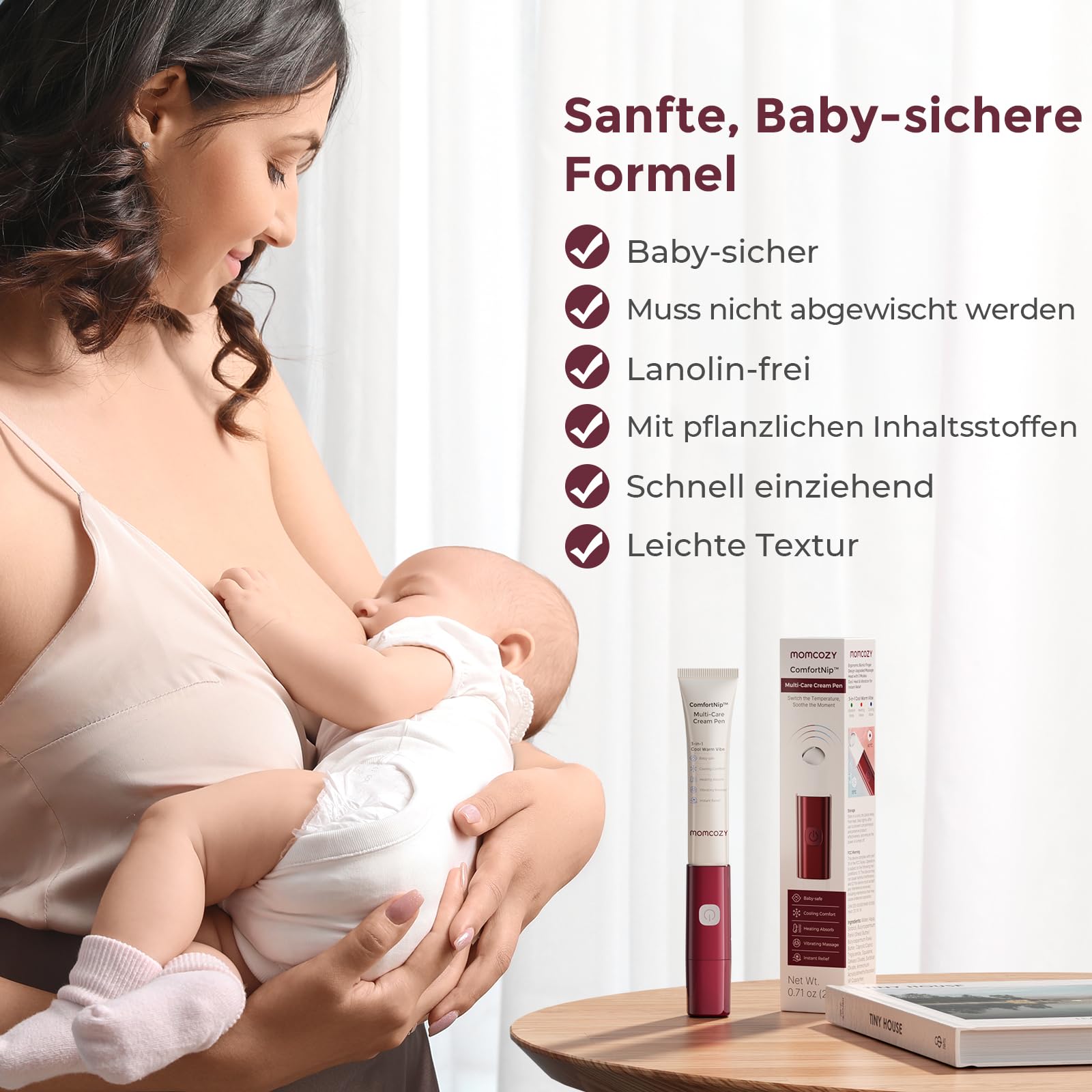 Momcozy ComfortNip Brustwarzensalbe Stillen, 3-in-1 Wärme-/Kühl-/Vibrations-Brustwarzensalbe-Stift | Berührungsfreier Kopf aus 316er Stahl, pflanzliche Stillcreme, wiederaufladbares, tragbares
