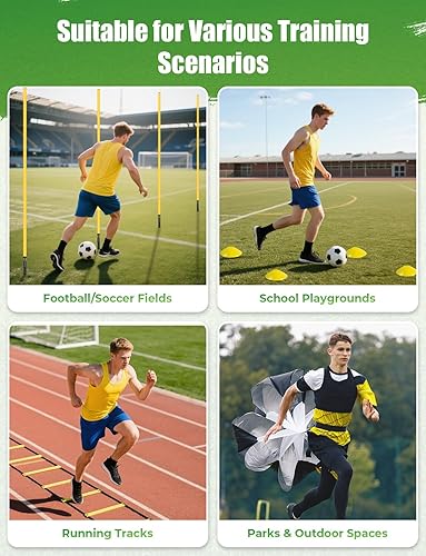 Miniatura 7 de GHB Soccer Agility Training Equipment, 6 Agility Poles, 20ft Speed Ladder, 12 Disc Cones, Resistance Parachute, Jump Rope, 5 Resistance Bands,