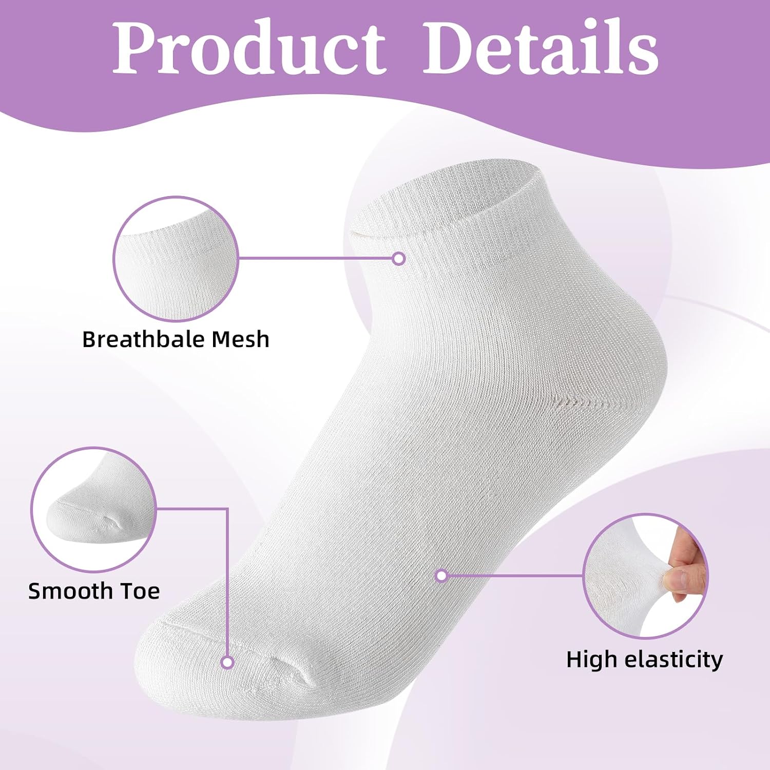 Chicingyou 4 Pairs Cotton Soft Eczema Socks Hydrating Moisturizing Therapy Cotton Socks for Adult Wet Wrap Non Itch Soft Feet Treatment(White,L)