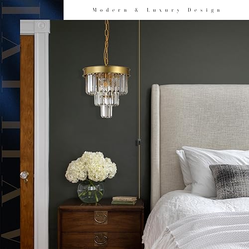 Miniatura 7 de Lámpara colgante de cristal para isla de cocina, mini candelabros dorados enchufables de 12 pulgadas, moderna lámpara colgante de techo para