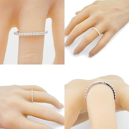 Miniatura 3 de NANA Jewels Anillo de boda con circonita cúbica en plata de ley 925 de 10 quilates y oro de 14 quilates, apilable, anillo de aniversario de media