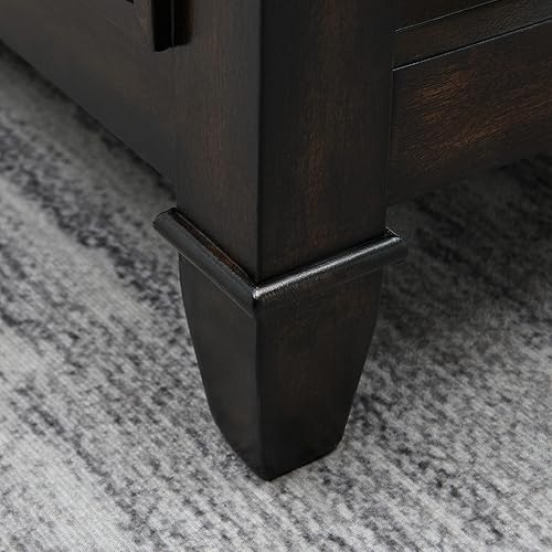 Miniatura 16 de MODERION Mesa de centro de madera maciza con tapa de vidrio templado, mesa rectangular para sala de estar con estante de almacenamiento de 2