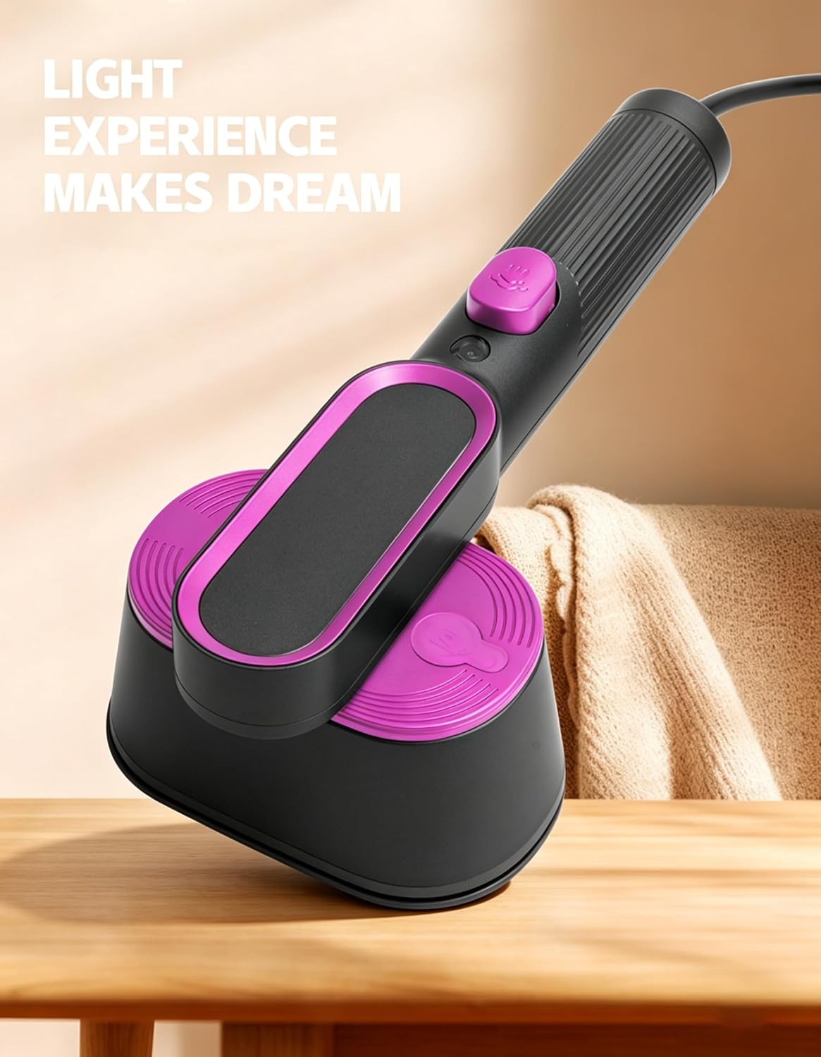 Portable Handheld Garment Steamer with Pink Accents - Mini Travel Iron for Clothes, Fast Heat-Up & Wrinkle Remover(Large)