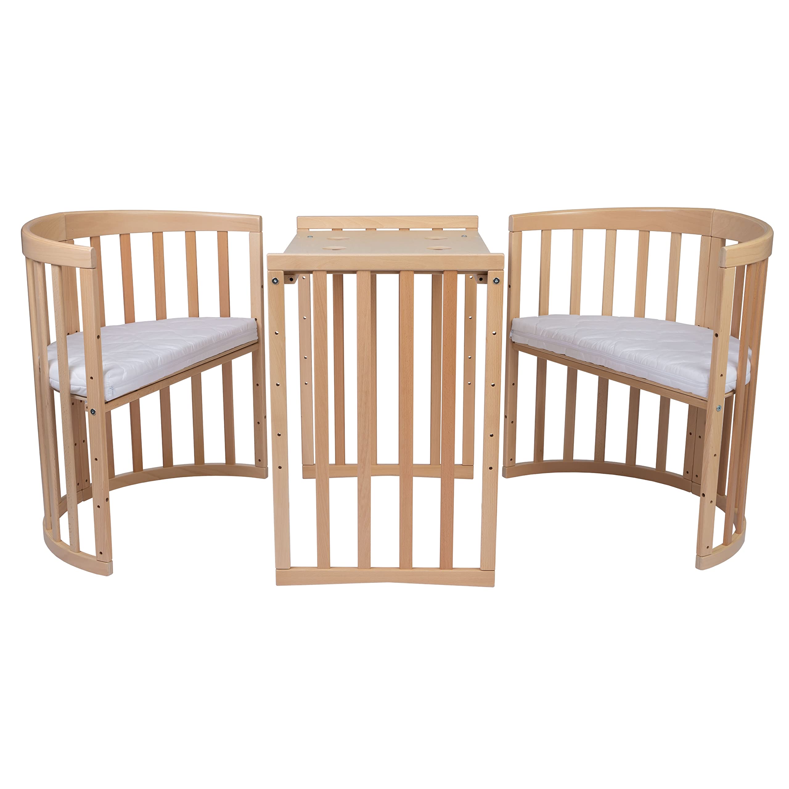 Waldin baby bed 7in1 made of wood with mattress, cot that grows with the child, ventilated, adjustable in 5 positions, all-inclusive set - natural