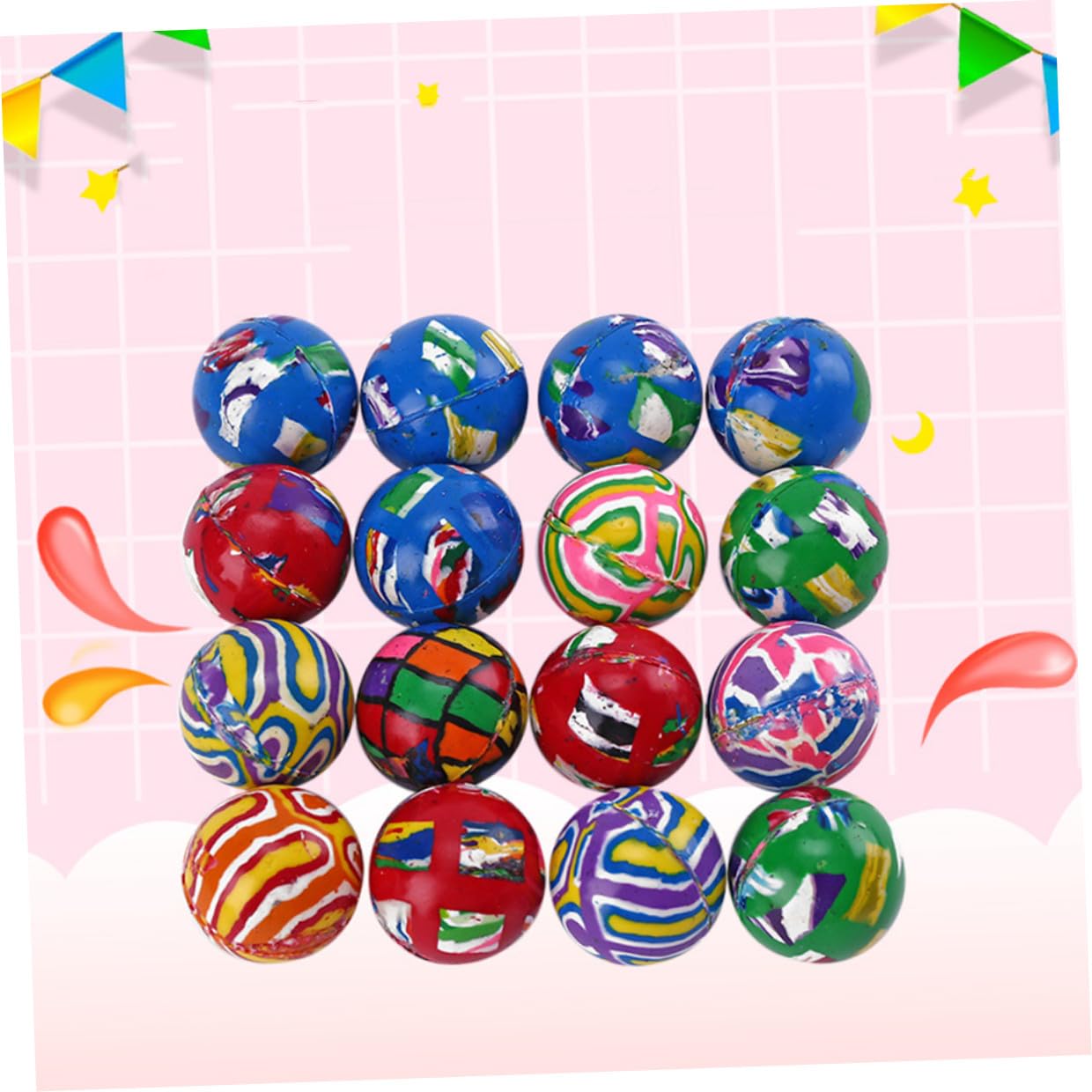 Gatuida 100pezzi Palline di Gomma Rimbalzanti 32mm, Giocattolo | Forte Elasticità, Inodore, per Compleanno e Festa dei Bambini, Confezione da 100 Pezzi Stile Casuale