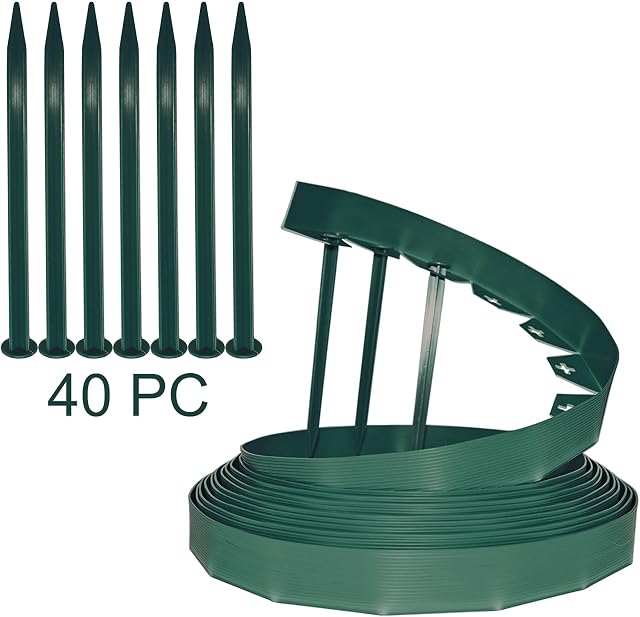 Ram® 10M Meters Green Lawn Edging Border Flower Bed Garden Lawn Edging Flexible Border With 40 Pegs Green