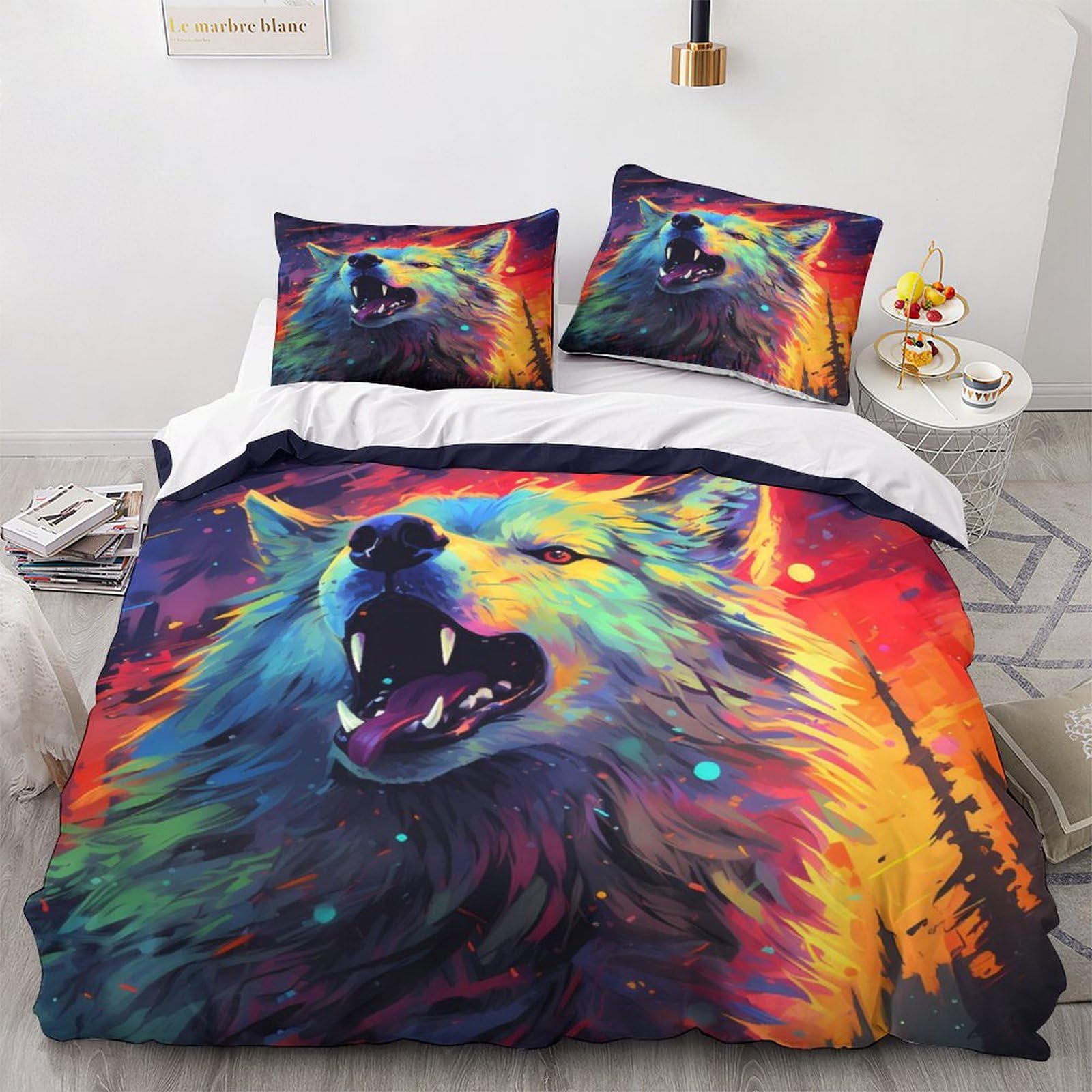 Housse de couette loup 3D imprimé animal pour des nuits douces