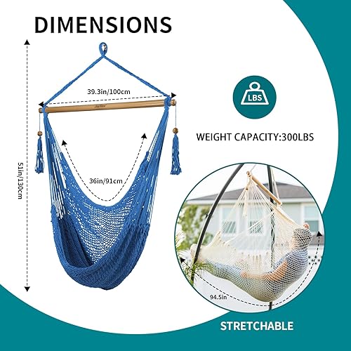 Miniatura 25 de JoyView Silla hamaca con barra esparcidora, hamaca caribeña, silla columpio de 300 libras, capacidad de peso, silla colgante de cuerda XL