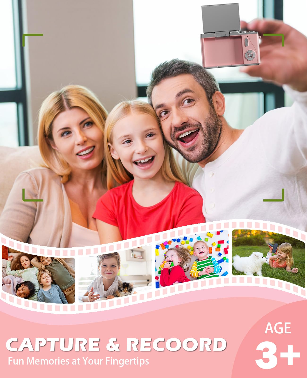 Cámara para niños, cámara digital 4K para fotografía, cámara selfie de video HD de 48MP 1080P, con flash de pantalla abatible de 180°, con tarjeta SD de 32 GB, para principiantes, niños 4