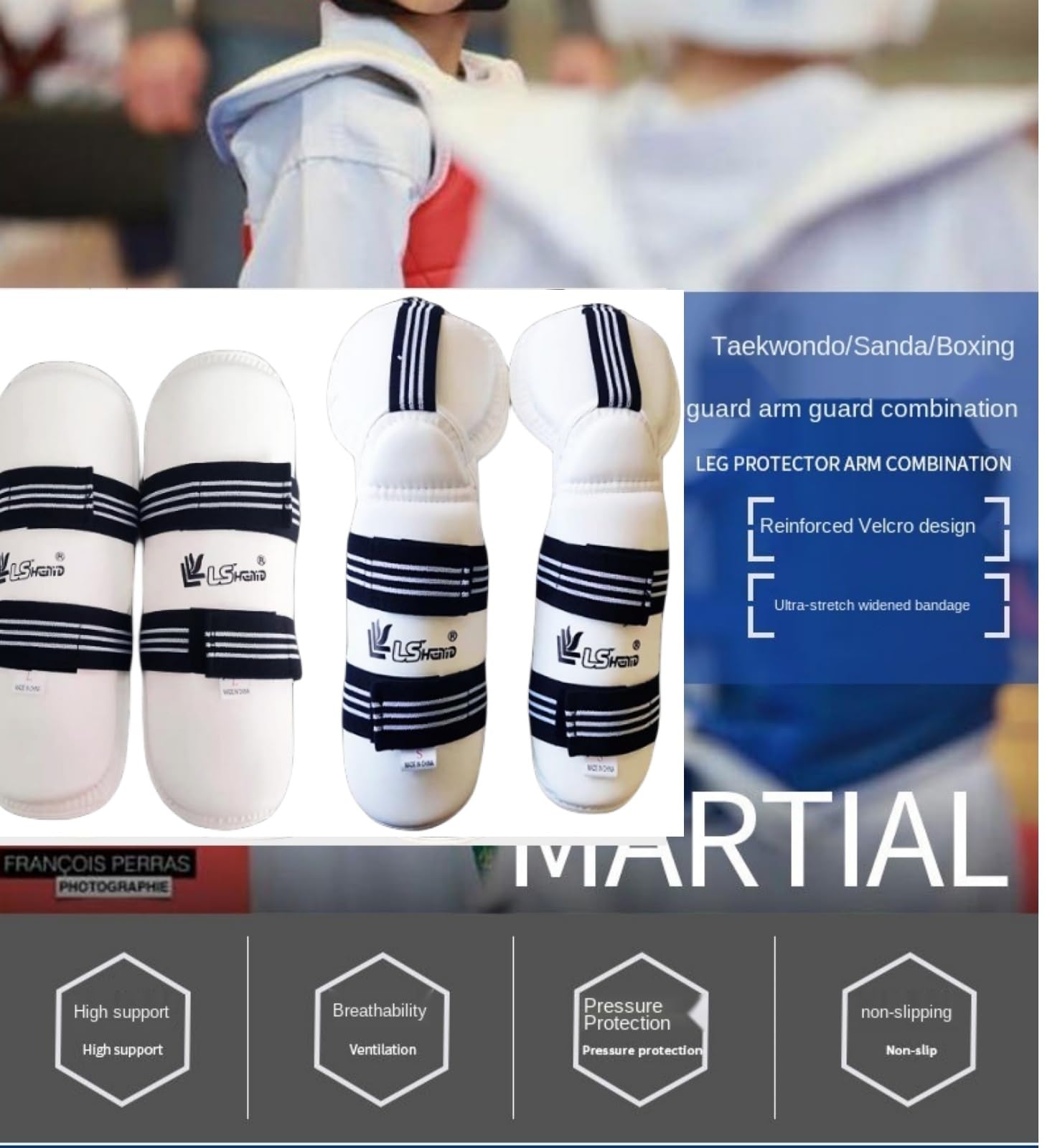 Taekwondo, protezione per avambraccio, gomiti, braccia, arti marziali, kickboxing, karate, sparring, muay thi, allenamento, palestra, scuola, accademia, per uomini, donne, bambini