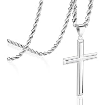 925 Sterling Silver Cross Pendant Necklace for Men Women with 3.5mm Stainless Steel Clasp Rope Twist Chain 18K White Gold Plated Highly Polished 16-28 Inches