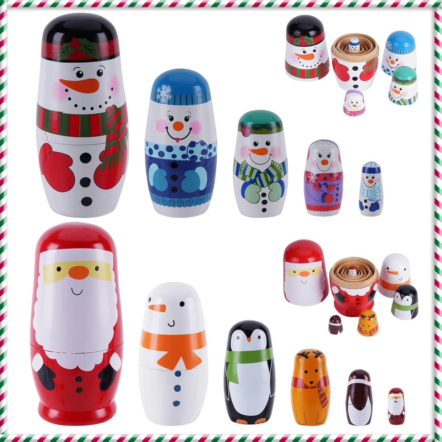 Chirstmas Russian Nesting Dolls, 2 Pack Wooden Handmade Nested Set Matryoshka Dolls, Russian Stacking Dolls Toys for Kids Toddlers Happy Chirstmas Home Decoration Gift(Santa Nutcracker)