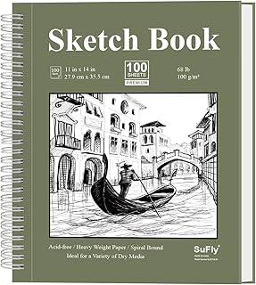 SuFly 11x14 Sketchbook, 100 Sheets Hardcover Sketch Book, 68lb/100gsm Artist Paper, Drawing Books for Teens & Art Gifts.