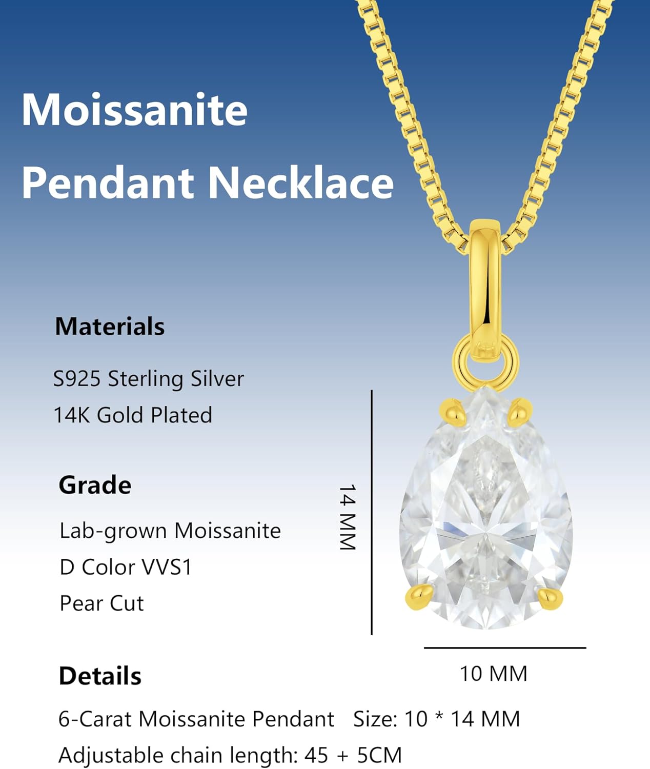 6 ct Moissanite Necklace for Women,925 Sterling Silver Teardrop Pendant 14K White Gold Plated with Certificate - Image 5