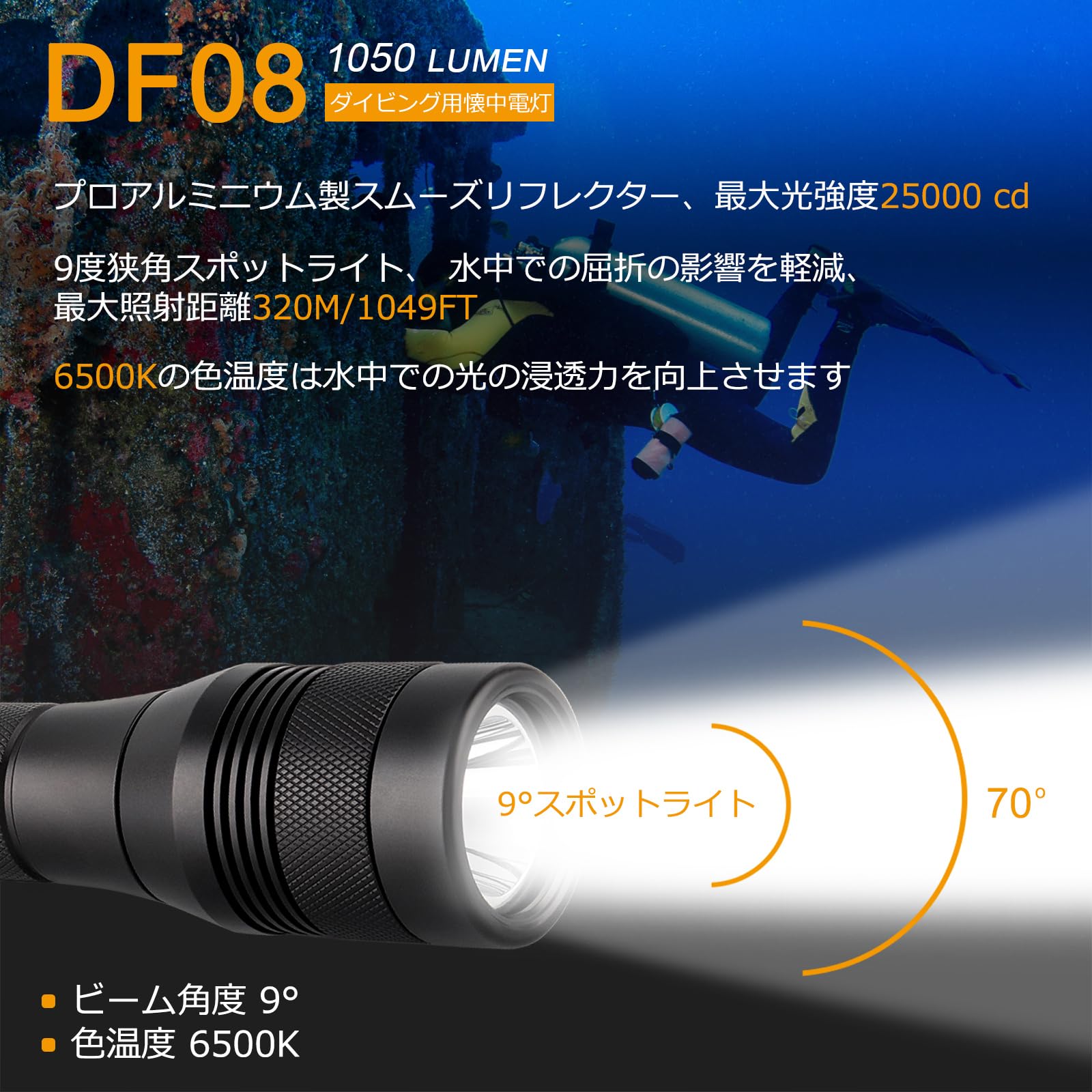 Impermeable SecurityIng 1000 Lumens LED linterna de buceo 150 m Profundidad Iluminación LED brillante lámpara Linterna Buceo luces para bucear