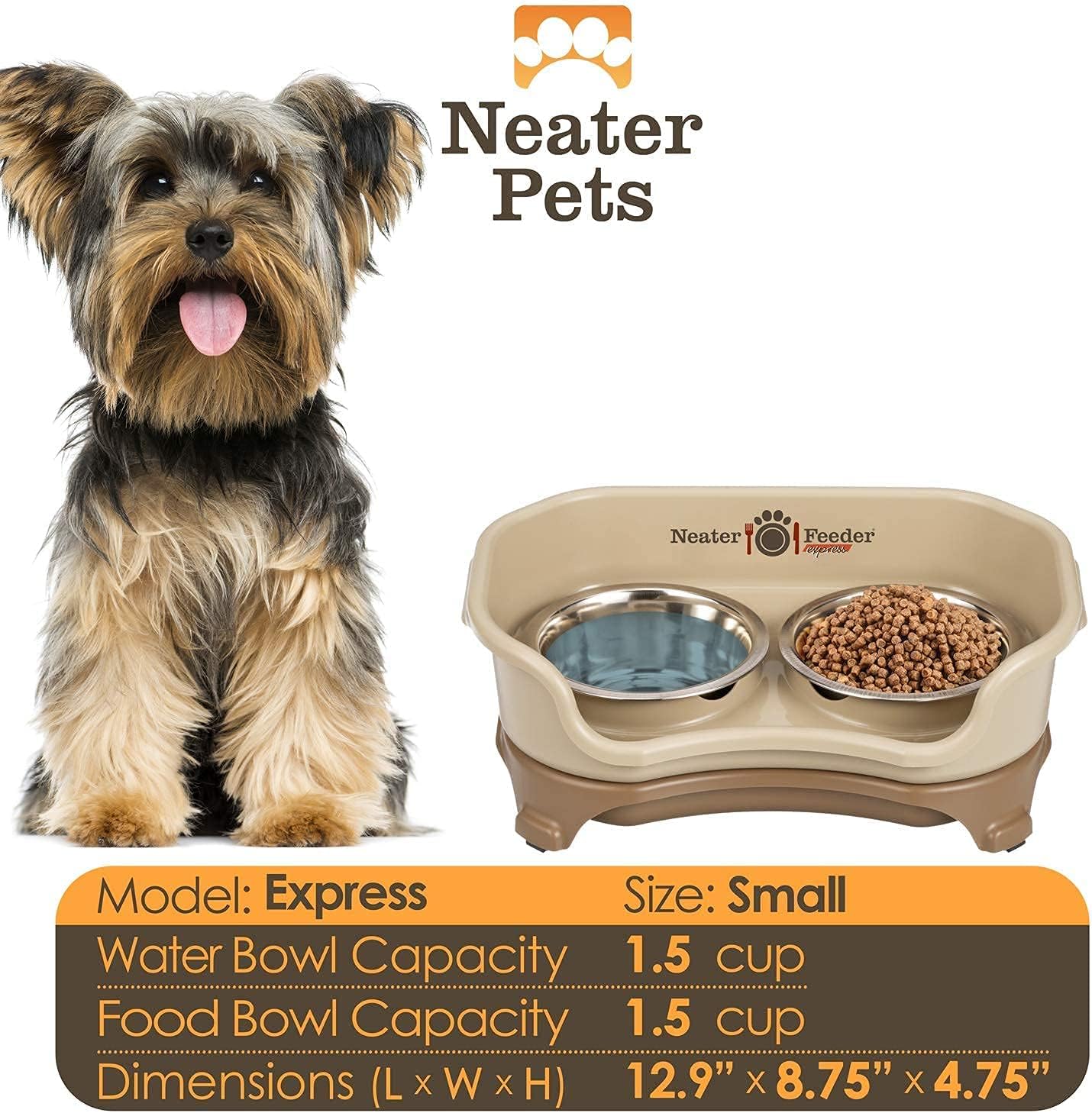 Neater Pets Neater Feeder Express Mess-Proof Food & Water Bowls with Neater Mat Waterproof Silicone Mat - Protect Floors from Food & Water