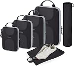 BAGSMART Compression Packing Cubes, 6 Set Packing Cubes for Suitcases, Lightweight Suitcases Organizers Bag Set & Compression Travel Cubes, Travel Essentials Packing Organizers Black