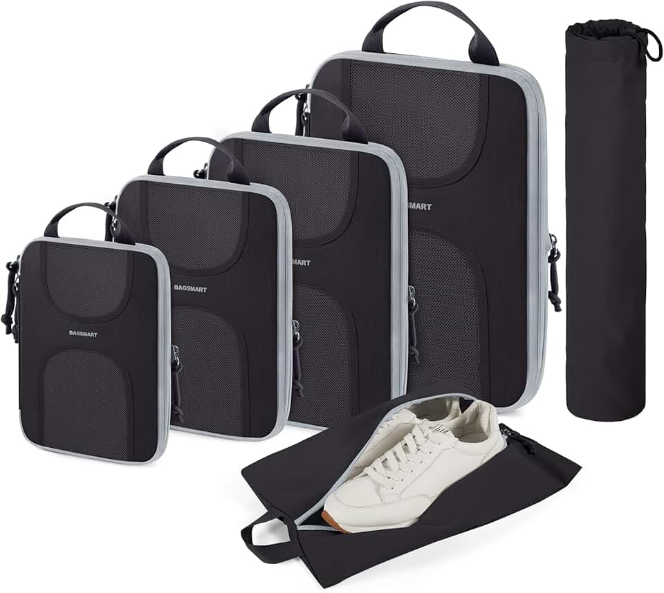 Compression Packing Cubes, 6 Set Packing Cubes for Suitcases, Lightweight Suitcases Organizers Bag Set & Compression Travel Cubes,