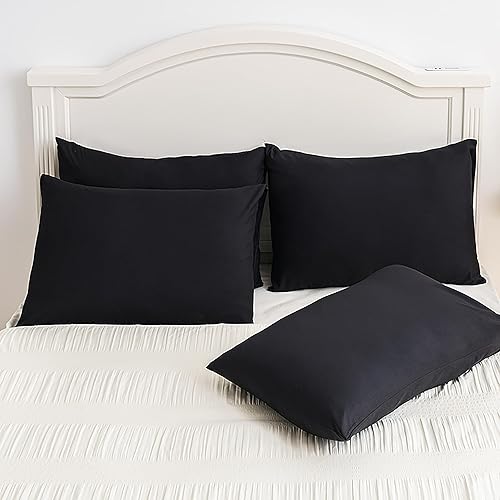 Miniatura 3 de NiNi ALL Bedding Queen Pillow Cases 4 Pack 100% Brushed Microfiber Black Pillowcases Soft & Breathable All Seasons Pillow Covers with Envelope