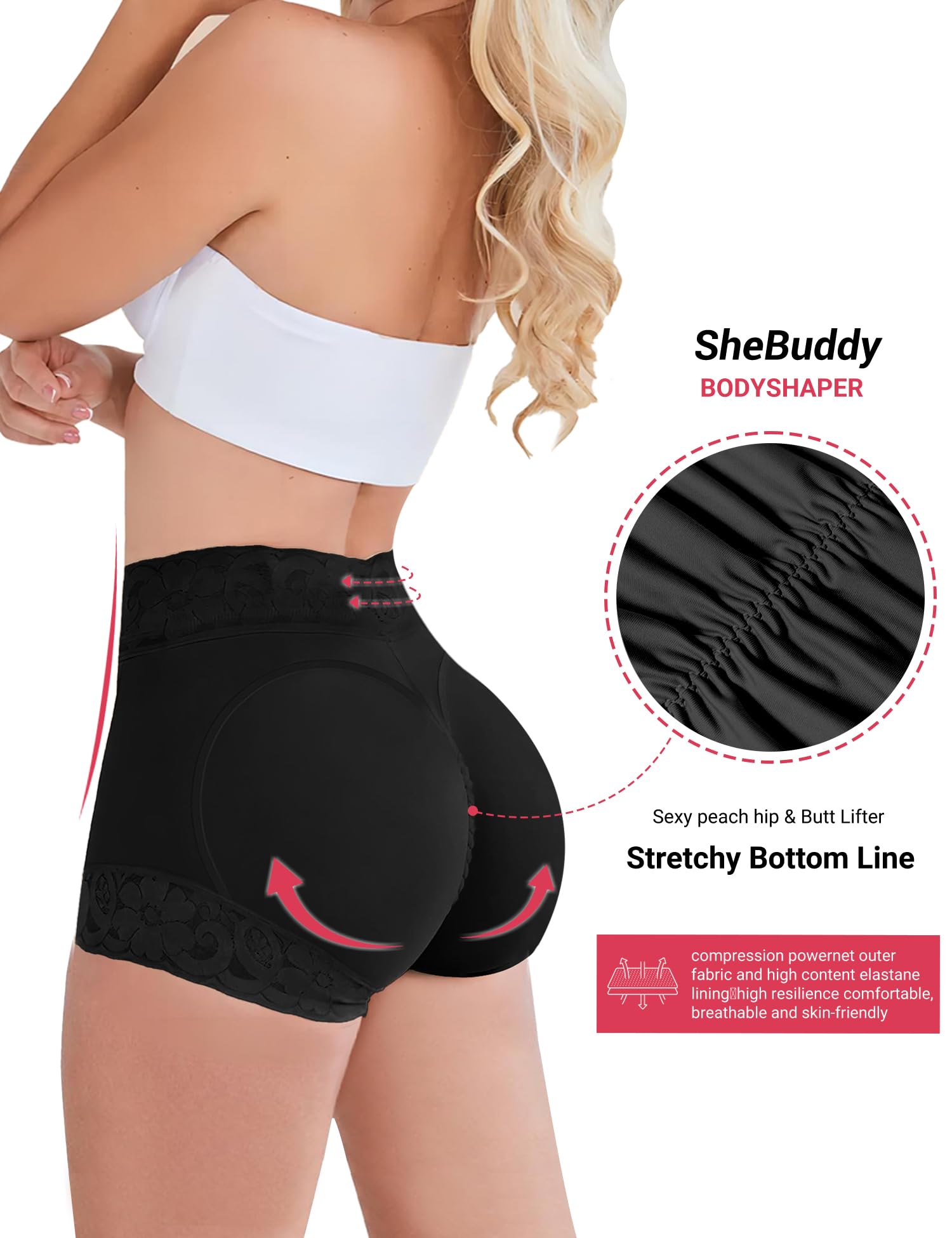 Butt Lifting Panties, Tummy Control Shapewear for Women Compression Underwear Short Lace Butt Lifter Shapewear