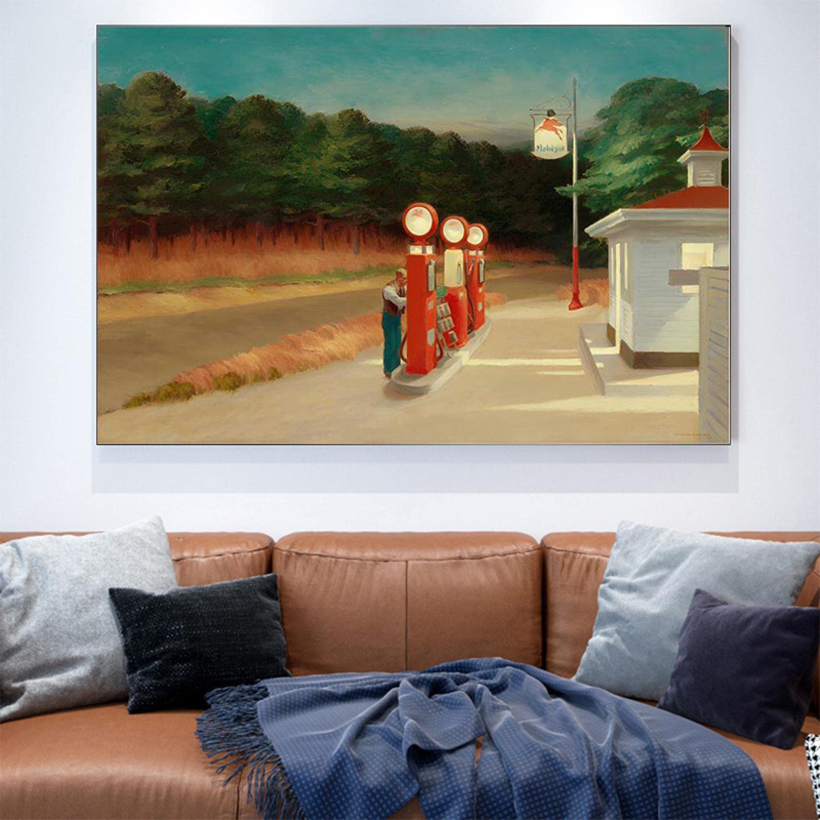 Edward Hopper Gasolinera Pinturas en lienzo Carteles e impresiones modernos Cuadros de arte de pared para la decoración de la pared de la sala de estar 40x65cm (16x26in) con marco