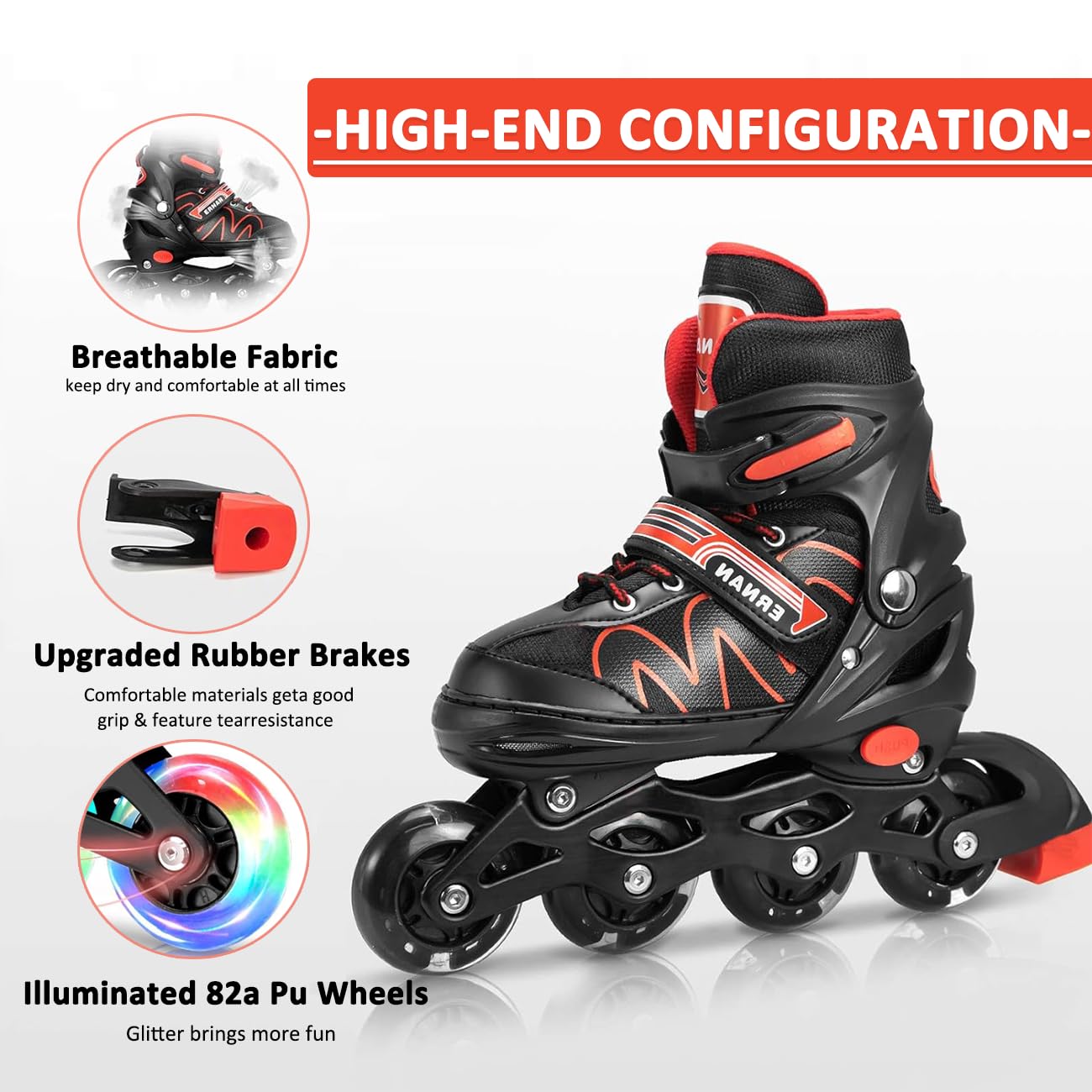 ERNAN Patins à Roues alignées Réglables Lumineux pour Enfants Garçons Filles Débutants