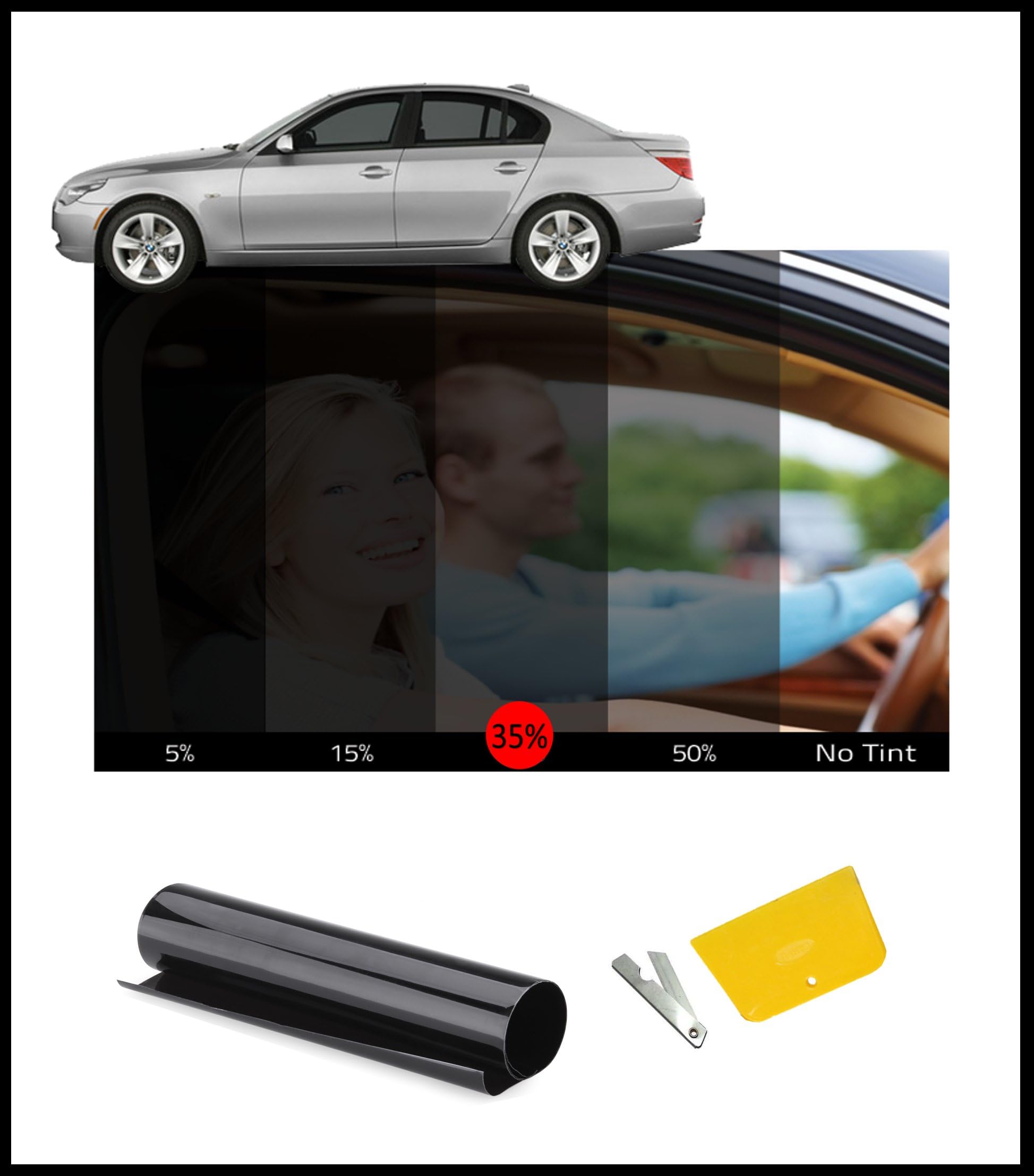 WINDOW TINT FILM TINTING BLACK KIT SMOKE 35% 50x300CM