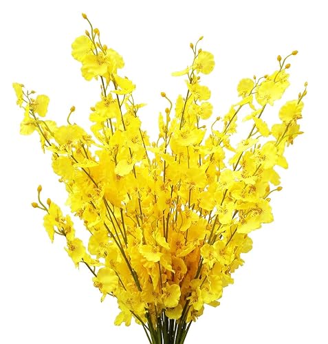 Yellow Artificial Flowers Orchids Silk Fake Flowers in Bulk, 12