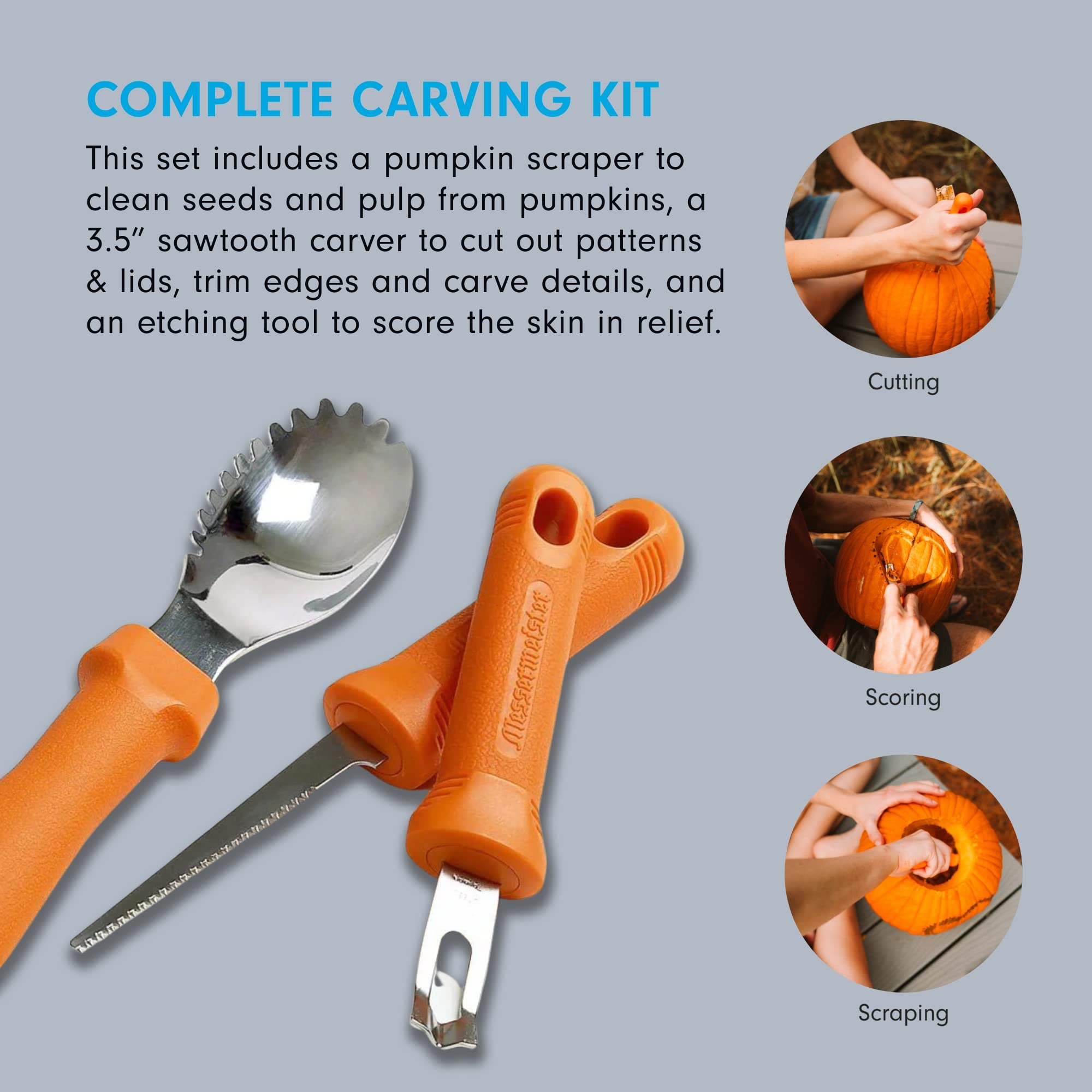 Messermeister 3-Piece Pumpkin Carving Set - Includes Scraper, Sawtooth Carver & Etching Tool - AISI420 Stainless Steel & Soft-Grip Handle — Amazon image 3