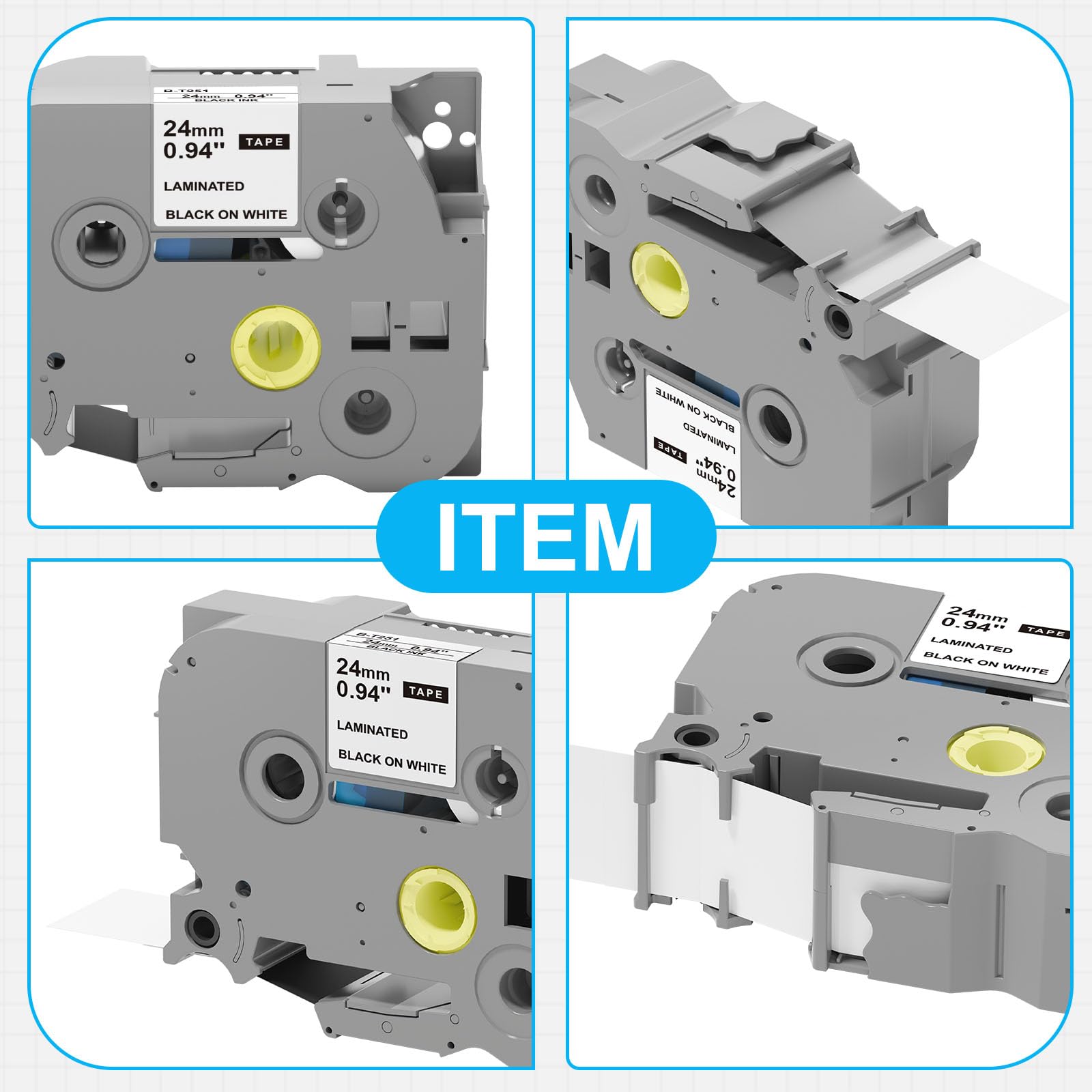 TZe - Nastro per etichette da 24 mm, 0,94, laminato, bianco, ricambio per TZe-251, compatibile con Brother TZ Tze251 da 1", nero su bianco, ricambio per P Touch PT-D600 PT-D610BT P710BT P700