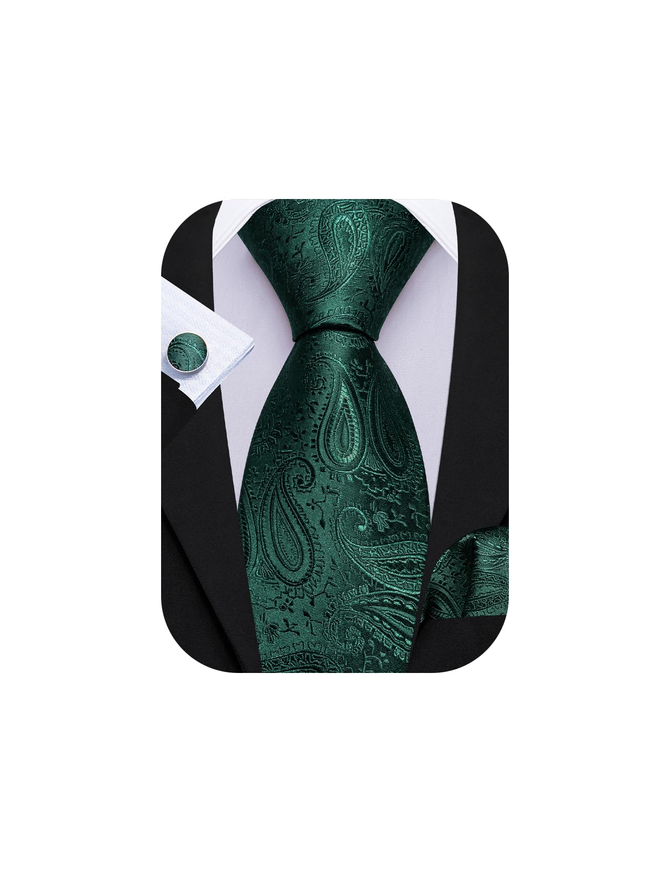 Barry.Wang Men Tie Sets Paisley Silk Necktie Pocket Square Cufflinks