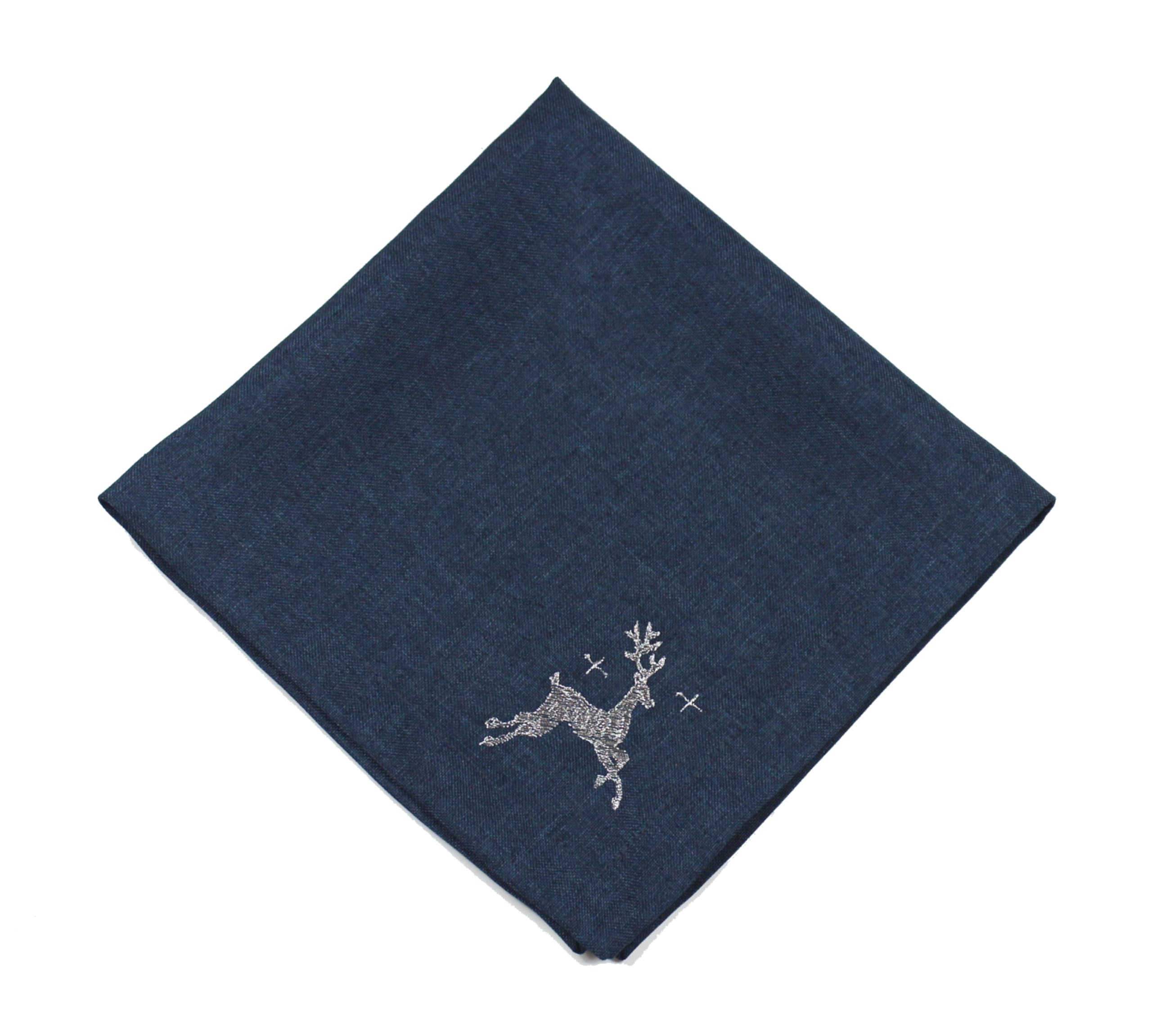 Peggy Wilkins Blue/Silver Santas Ride Navy/ Embroidered Christmas Napkin - 45Cm X 45Cm