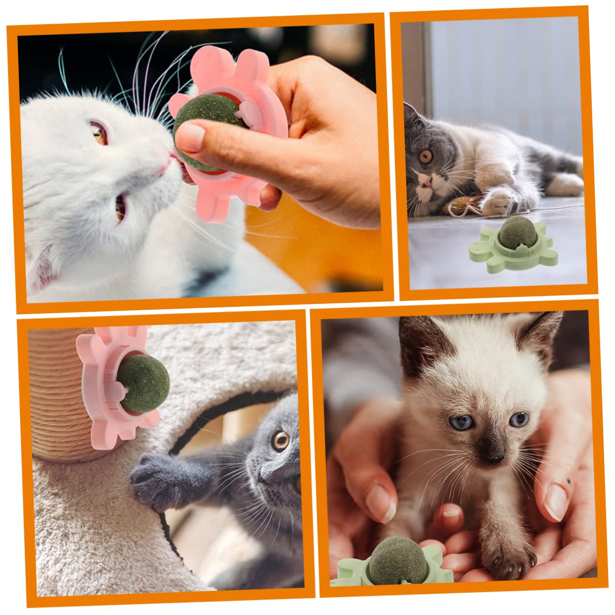 Toyvian 4piezas Balones De Hierba Gatera Comestibles Juguetes Giratorios para Lamer y Masticar para Gatos y Interiores