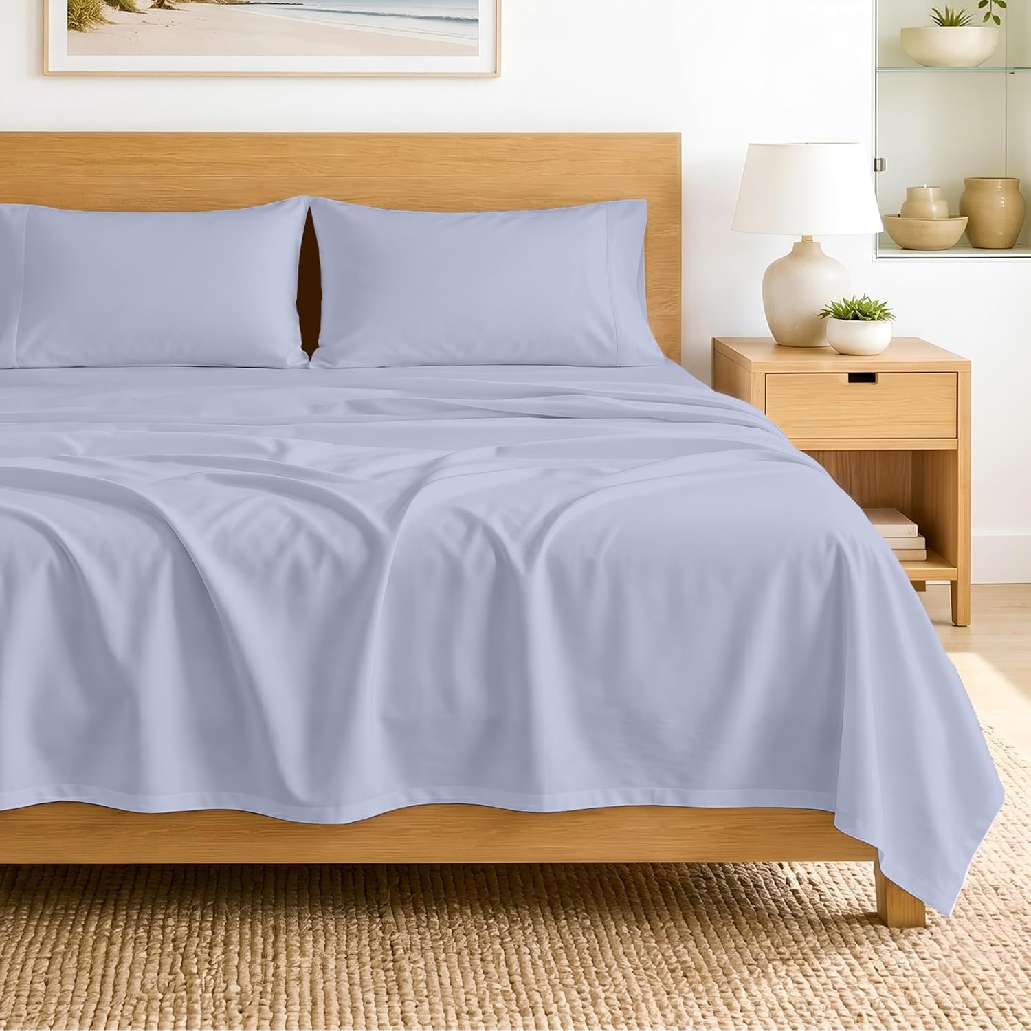 SGI bedding RV Short Queen Sheet Set 60x75, 600 TC Egyptian Cotton, 4 Piece Luxury Hotel Collection, Ultra Soft & Breathable, Fits RV Mattress Camper & Trailer, 15 Inch Pocket, Cornflower Blue