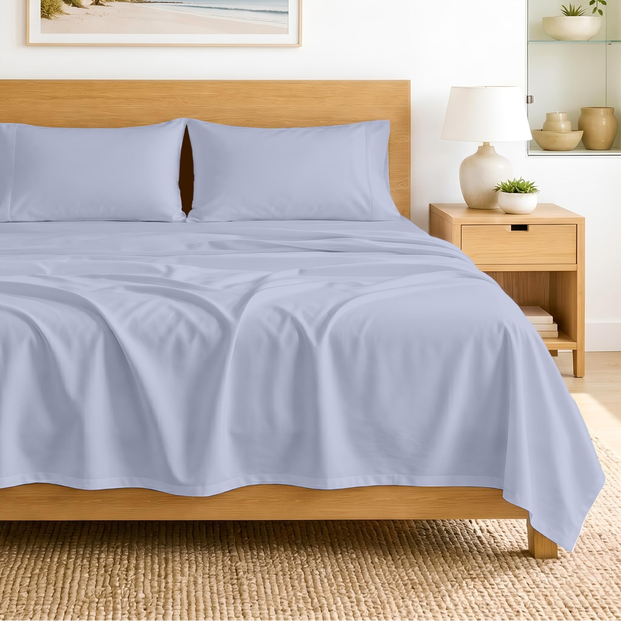 SGI bedding RV Queen Sheet Set 60x75, 600 TC Egyptian Cotton, 4 Piece Luxury Hotel Collection, Ultra Soft &amp; Breathable, Fits RV Mattress Camper &amp; Trailer, 15 Inch Pocket, Cornflower Blue