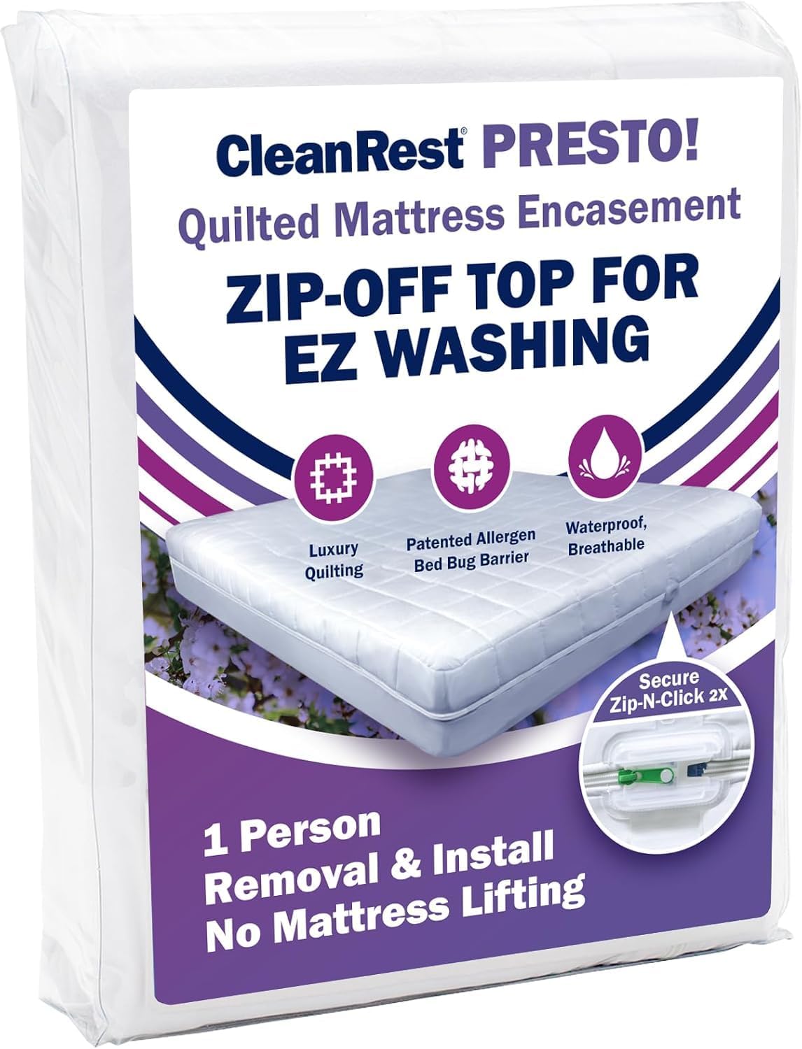 CleanRest Platinum Encasing Mattress Pad, Waterproof & Padded Surface, Removeable Top, Patented Zipper Security (Queen)
