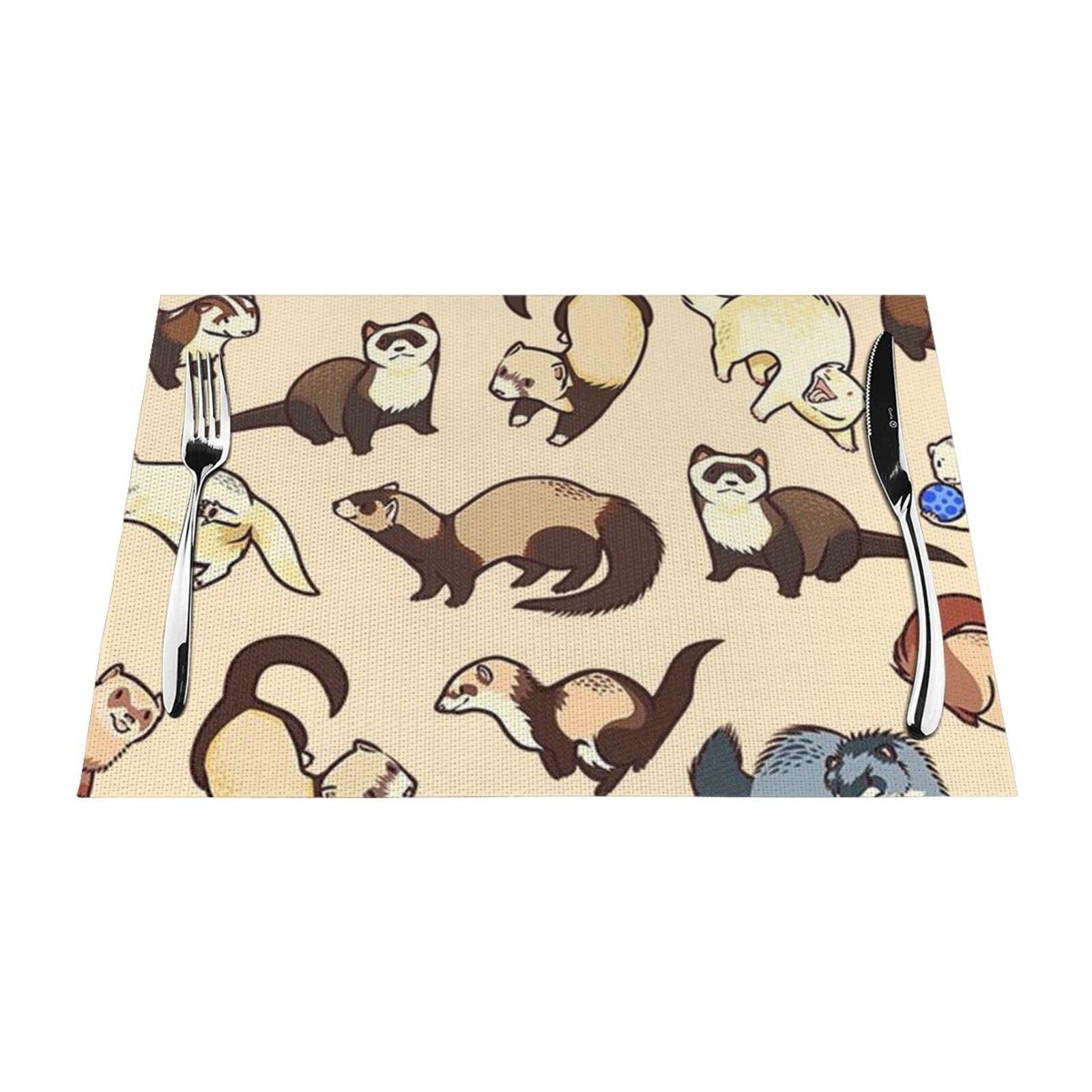 PVC Placemat Set of 4 PCS, 45x30 CM, Hairy Ferret Printed Non-Slip Heat Resistant Place Mats for Kitchen Dining Table Indoor Outdoor