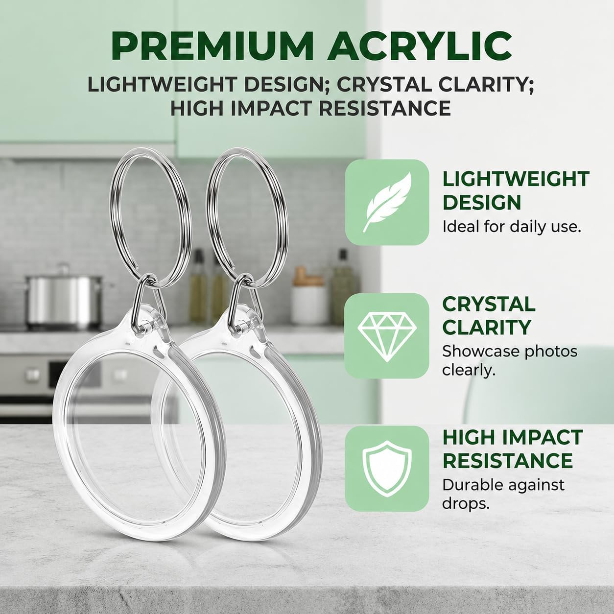 100pcs Circular Acrylic Keychain Blank, Round Clear Photo Keyring Insert for DIY Crafts, Transparent Picture Frame Holder for Wedding Bridal Party Favors & Small Business Branding