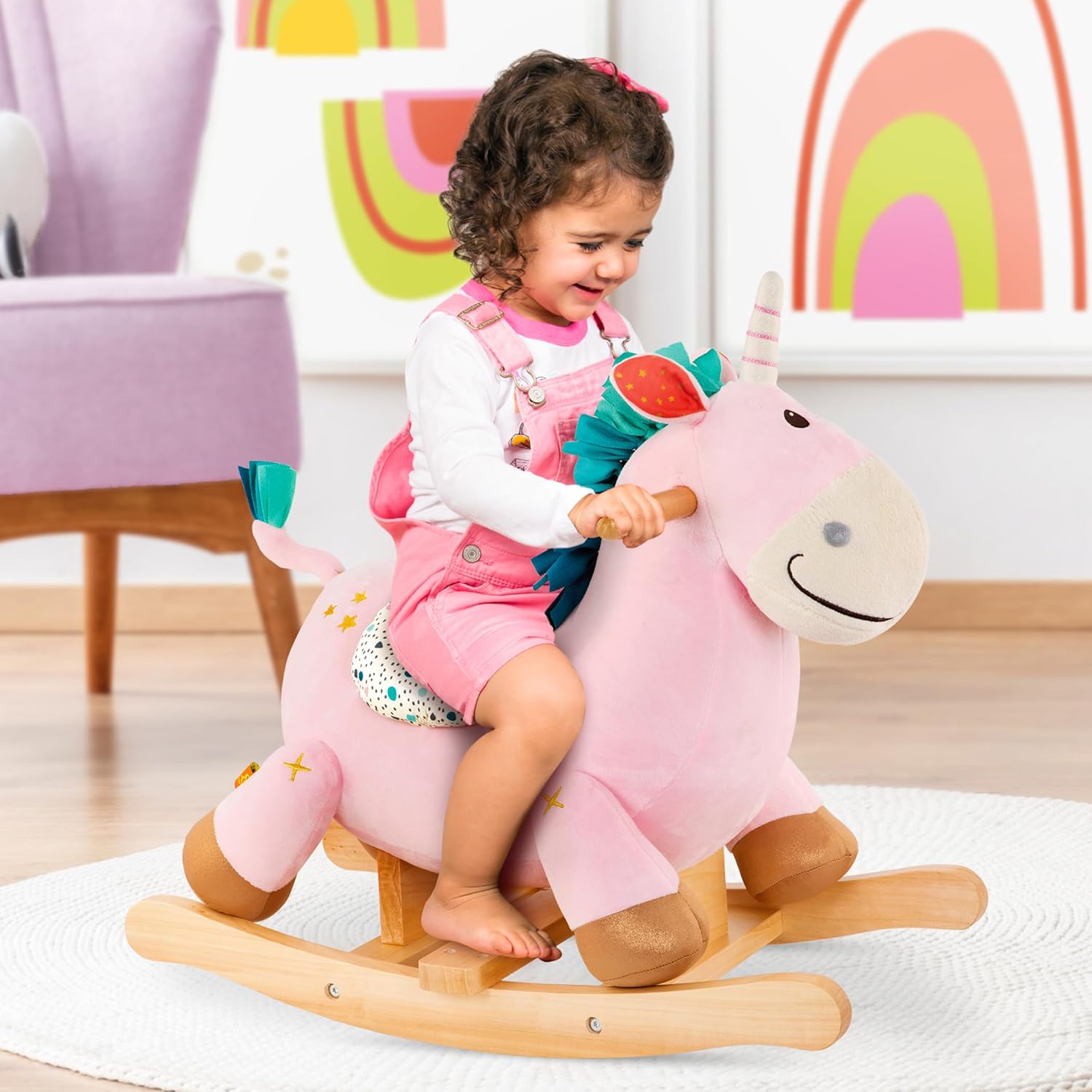 B. toys – Unicorn Rocker – Unicorn Rocking Toy – Wooden Ride – On – Classic Toys for Toddlers, Kids – 18+ Months – Rodeo Rocker – Cleo