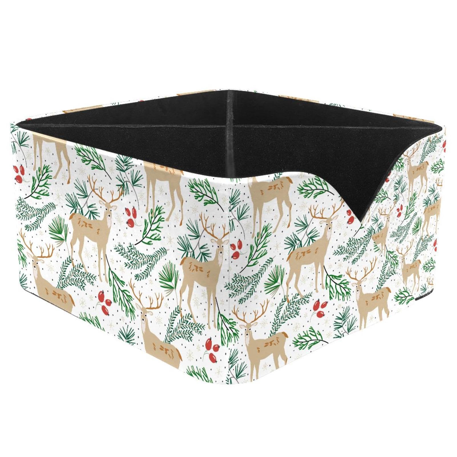 KengjuTesu Christmas Forest Deer Pine Twigs Berries Xmas Pattern Desktop Organizer Pen Holder, Rectangular Pencil Cup for Office, Study and Makeup Stations