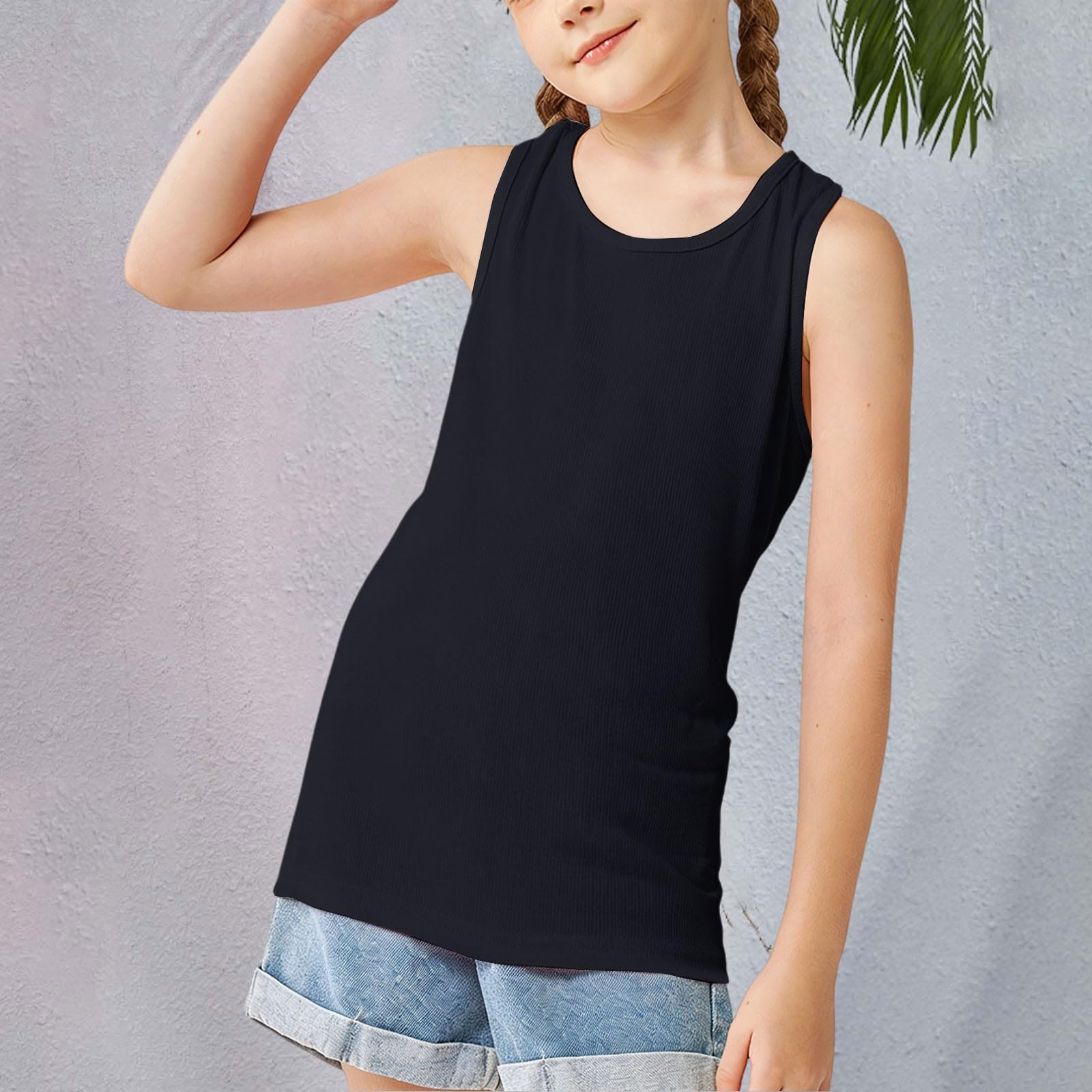 Paquete de 3 camisetas sin mangas para niñas y niños, camisetas de verano de color liso, camisetas casuales de cuello redondo, camisetas sin mangas para adolescentes, ligeras y ajustadas