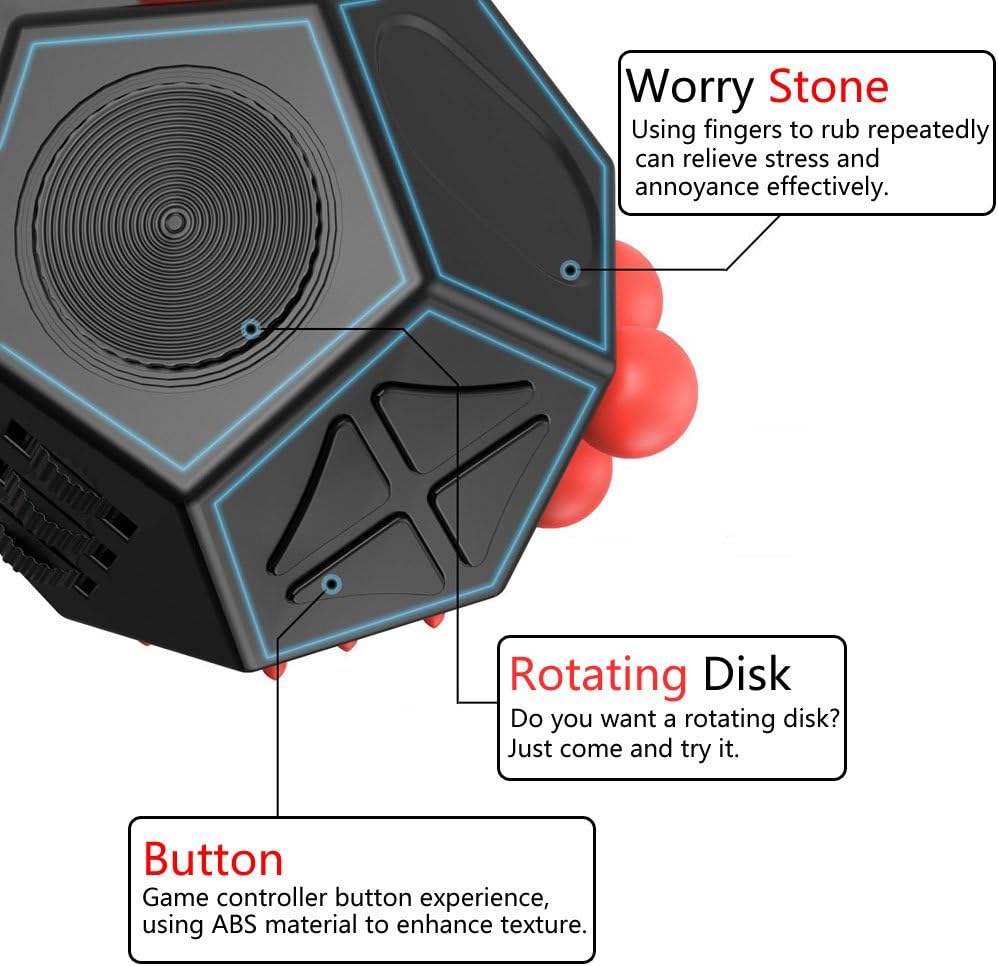 UOOEFUN 12 Sided Cube Toys,Fidget Toys Relief Stress and Anxiety Depression Anti for All Boys Girls with ADD, ADHD, OCD, Autism(Black/Red)