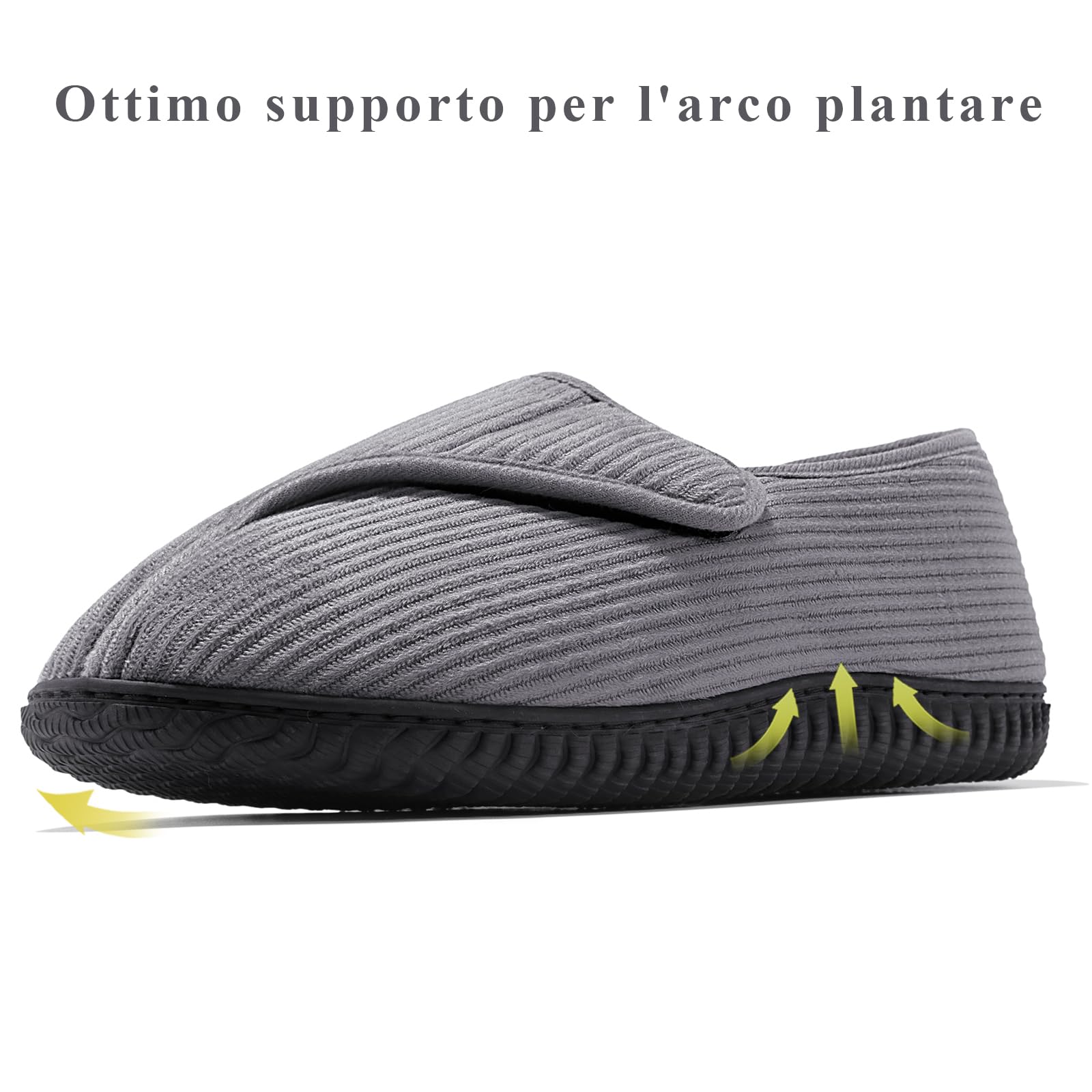 Git-up Pantofole da casa per Uomo Confortevole e Antiscivolo Calde Ciabatte con Soletta Memory Foam Pantofole Regolabili diabetiche per Edema Piedi, Grigio 9