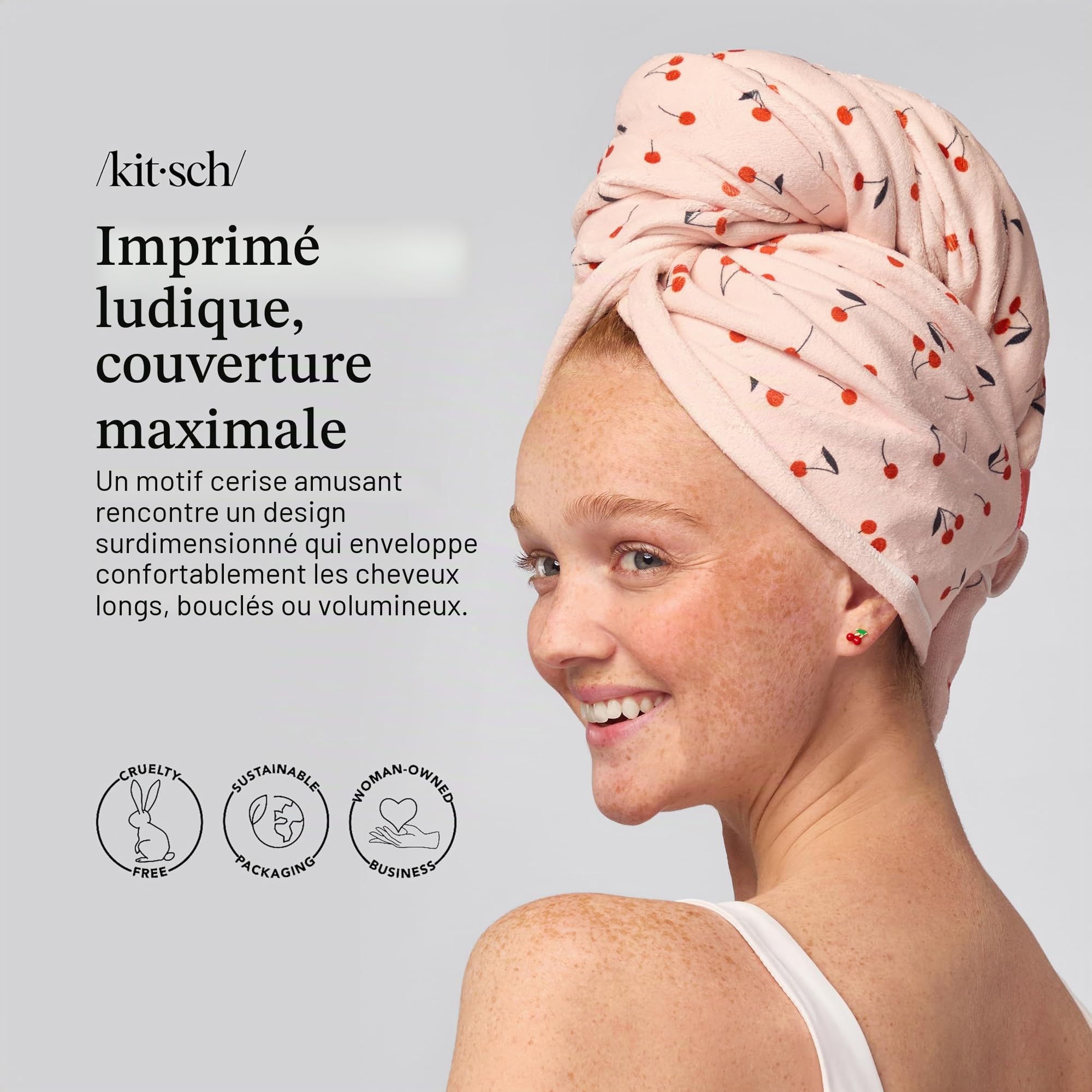 Kitsch Serviette en Microfibre XL pour Femme, Serviette en Microfibre, Super absorbante, séchage Rapide, Anti-frisottis, pour Cheveux Longs et Courts, Turban pour Femme, Cheveux mouillés et bouclés
