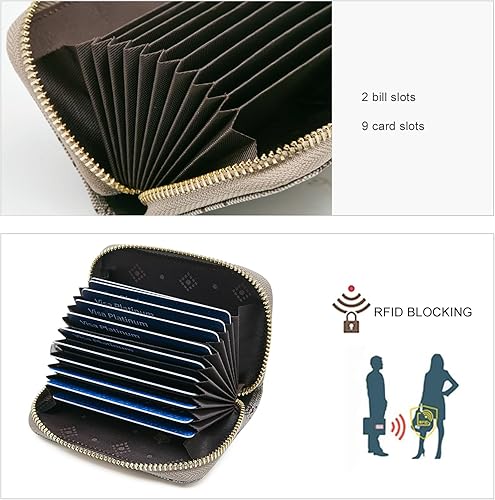 Miniatura 4 de FOXLOVER Cartera minimalista para tarjetas con protección RFID y diseño compacto con cremallera alrededor, ranuras para tarjetas de crédito,