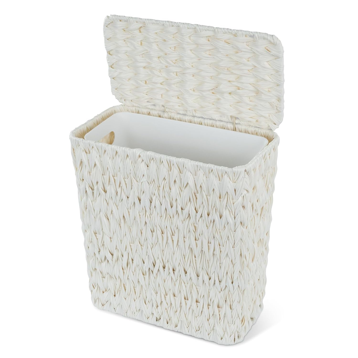 Wicker Trash Can with Lid and Liner,Boho Decotative Small Bathroom Trash Cans,Waterproof Slim Waste Basket for Bedroom,Home Office,3 Gallon Cream White